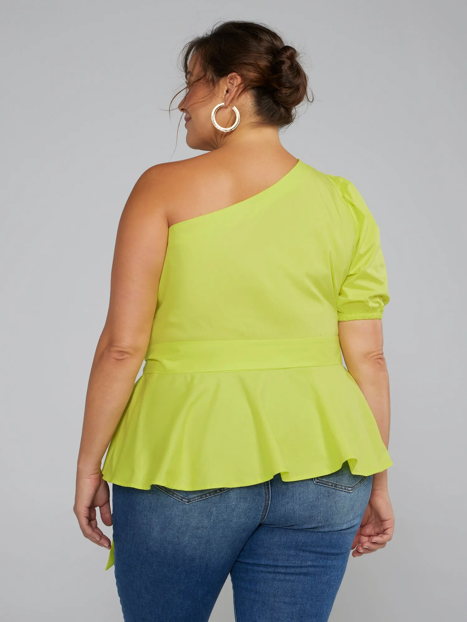 One Shoulder Tie-Waist Peplum Shirt