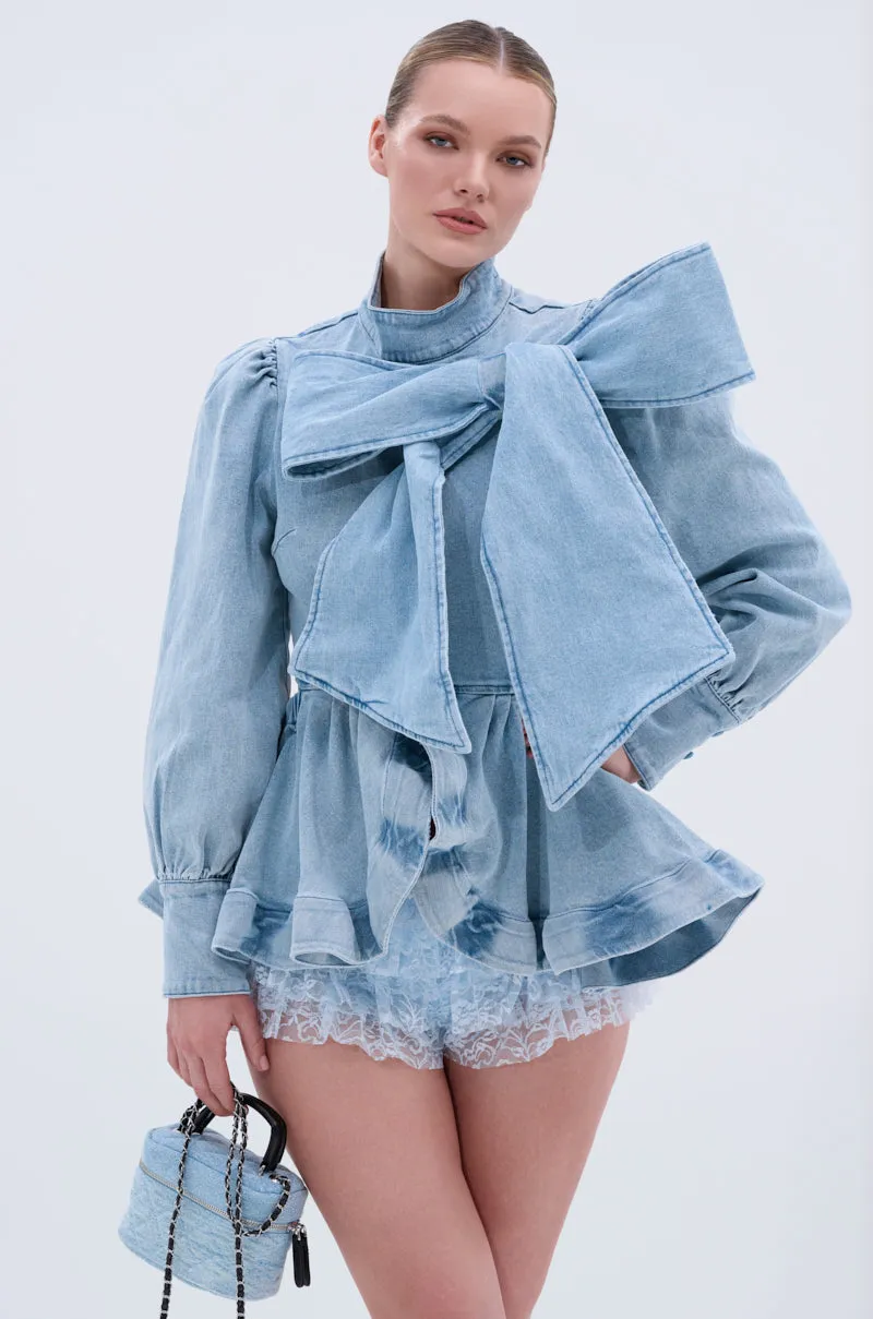 PHOEBE DENIM BOW BLOUSE