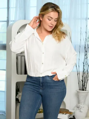 PLUS SIZE LONG SLEEVE BUTTON UP TOP