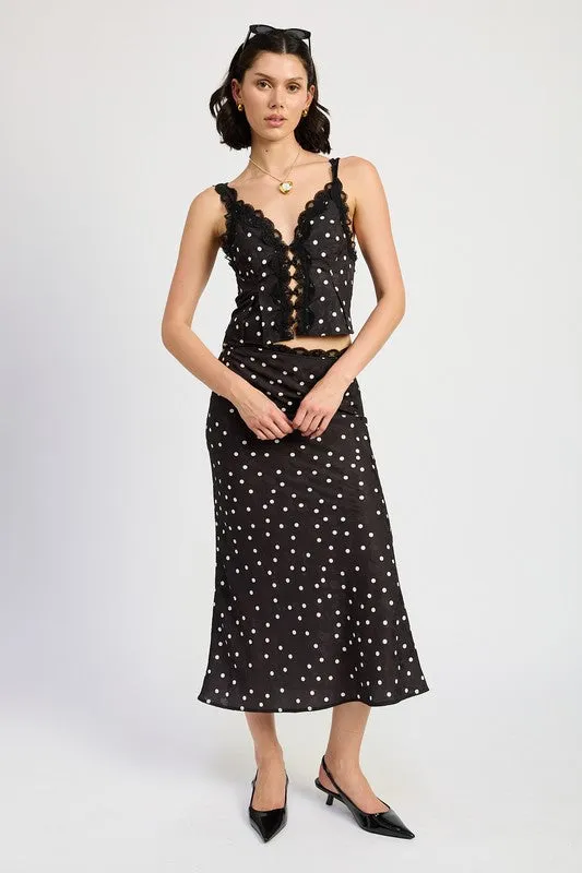 Polka Dot Lace Detail Button Up Cami Top