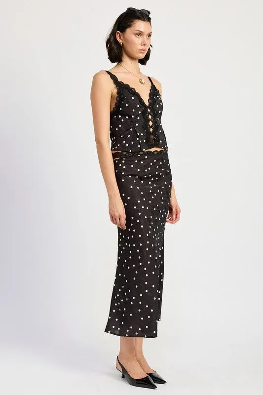 Polka Dot Lace Detail Button Up Cami Top