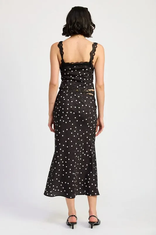 Polka Dot Lace Detail Button Up Cami Top