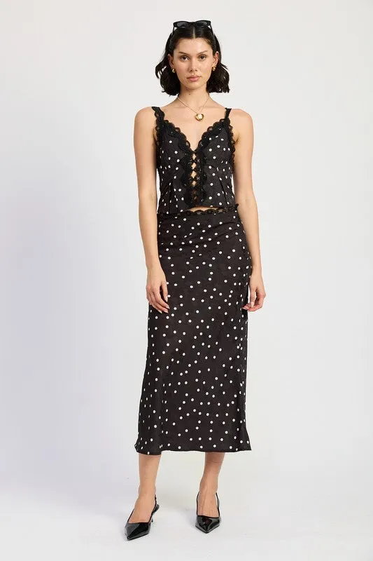 Polka Dot Lace Detail Button Up Cami Top