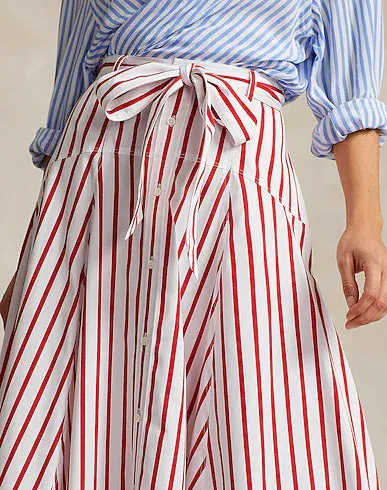 POLO RALPH LAUREN STRIPED COTTON A-LINE SKIRT