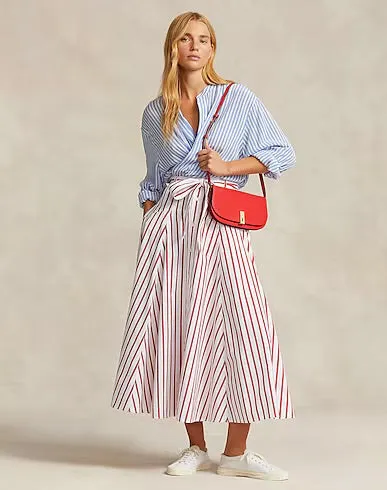 POLO RALPH LAUREN STRIPED COTTON A-LINE SKIRT