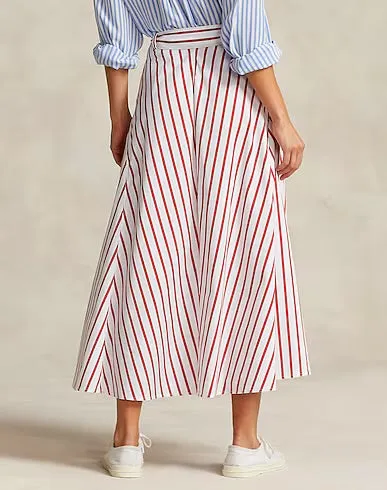 POLO RALPH LAUREN STRIPED COTTON A-LINE SKIRT