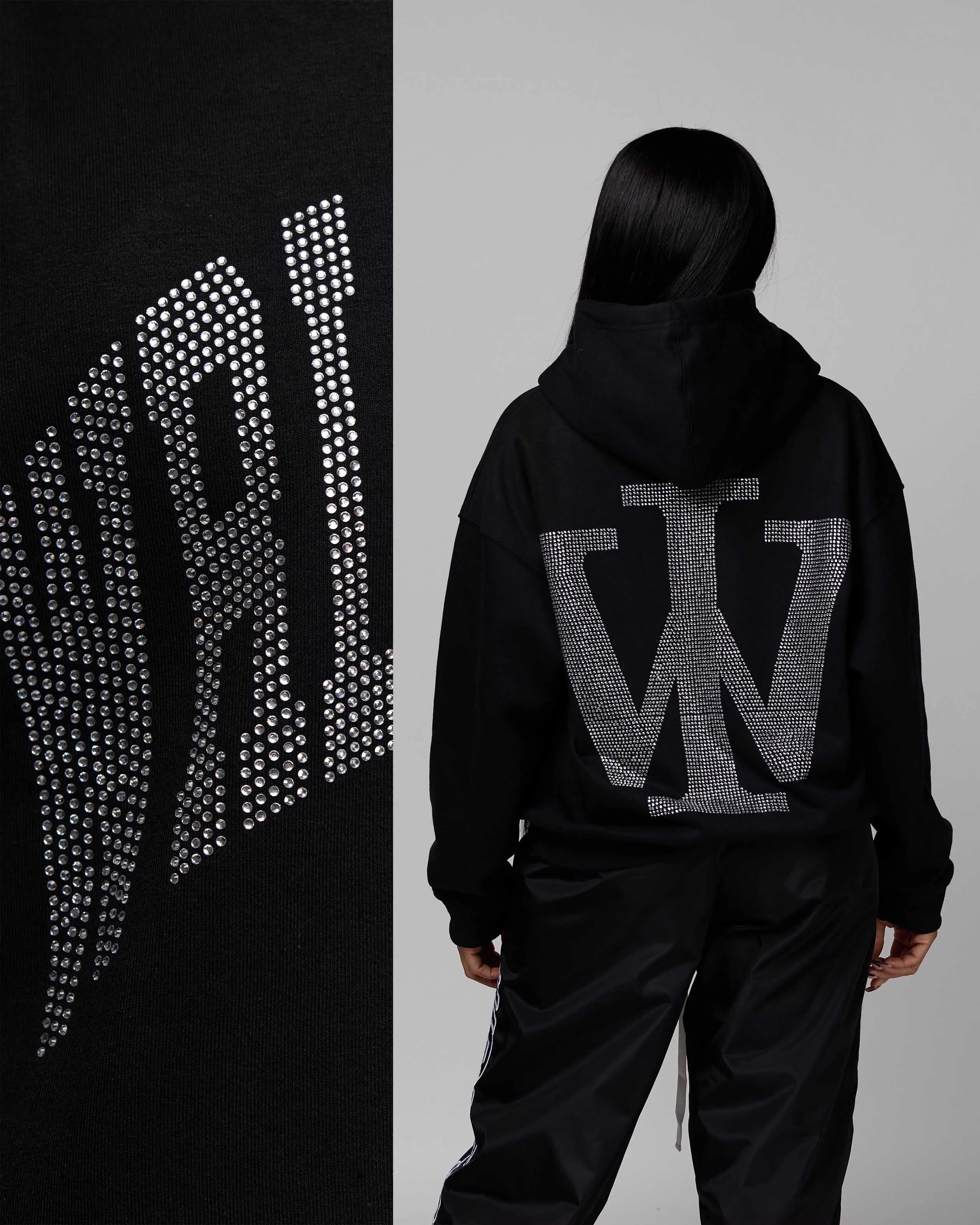 Premium “Stone” Oversized Hoodie (Black/Rhinestone) [Boxy   Heavy]