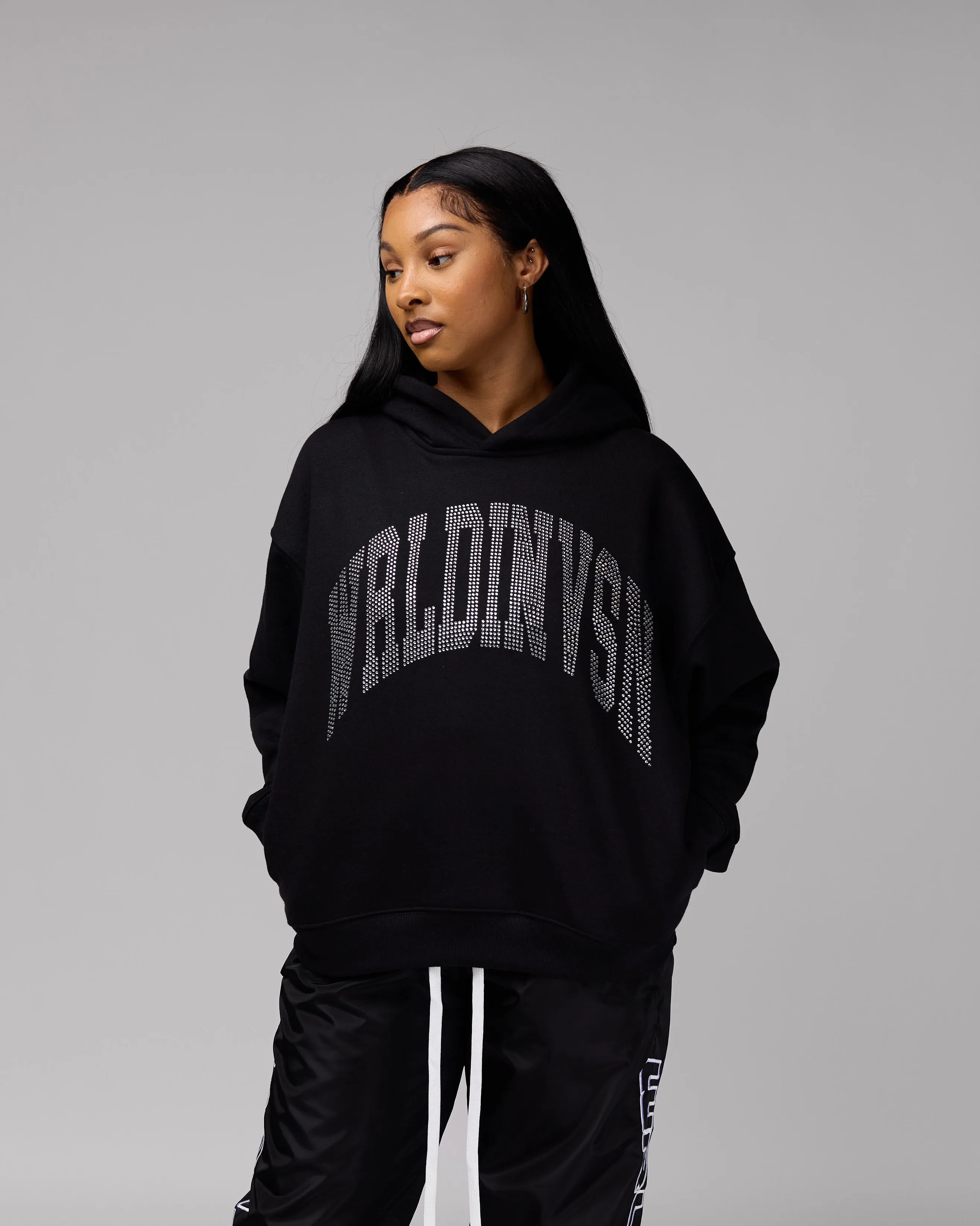Premium “Stone” Oversized Hoodie (Black/Rhinestone) [Boxy   Heavy]