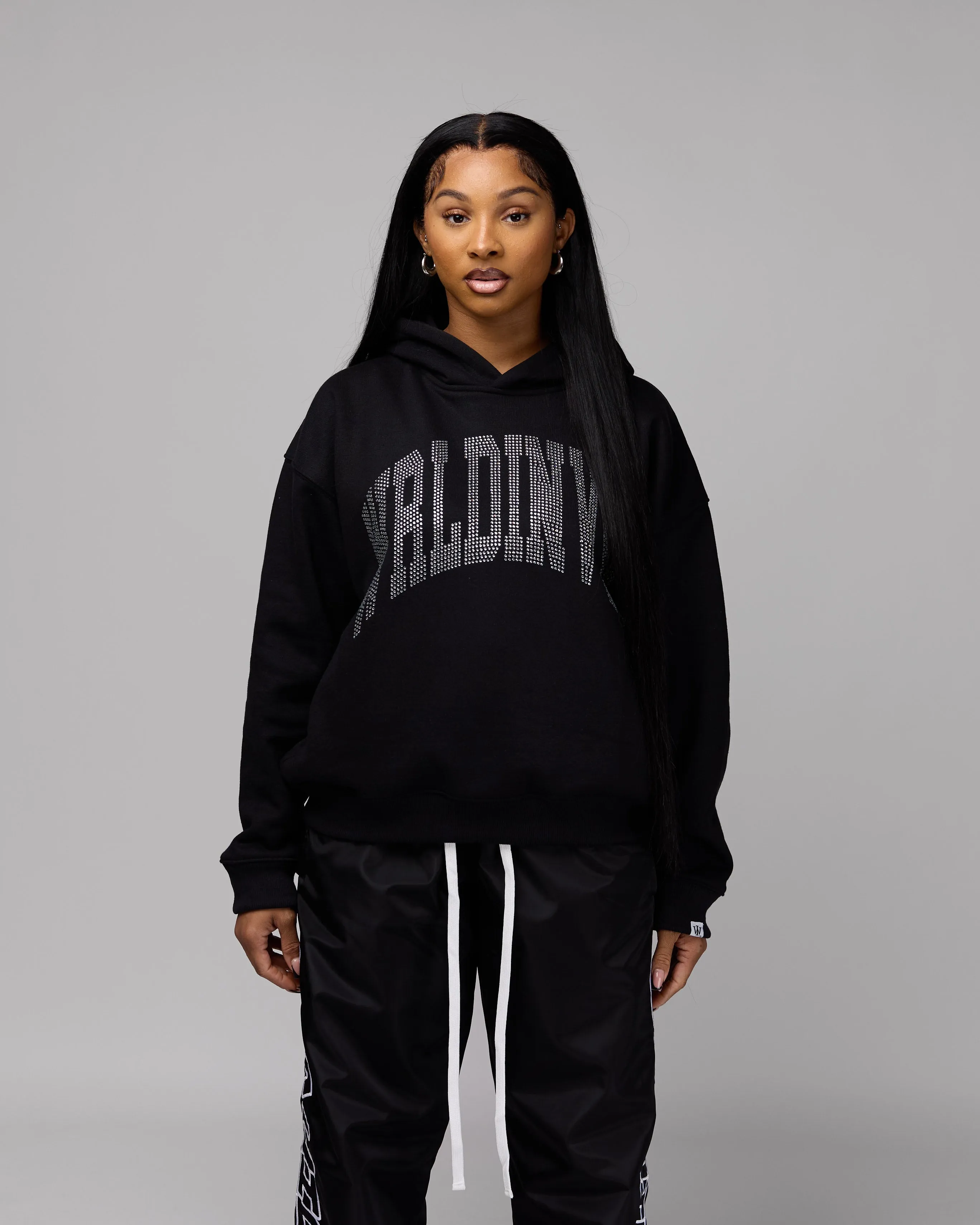 Premium “Stone” Oversized Hoodie (Black/Rhinestone) [Boxy   Heavy]