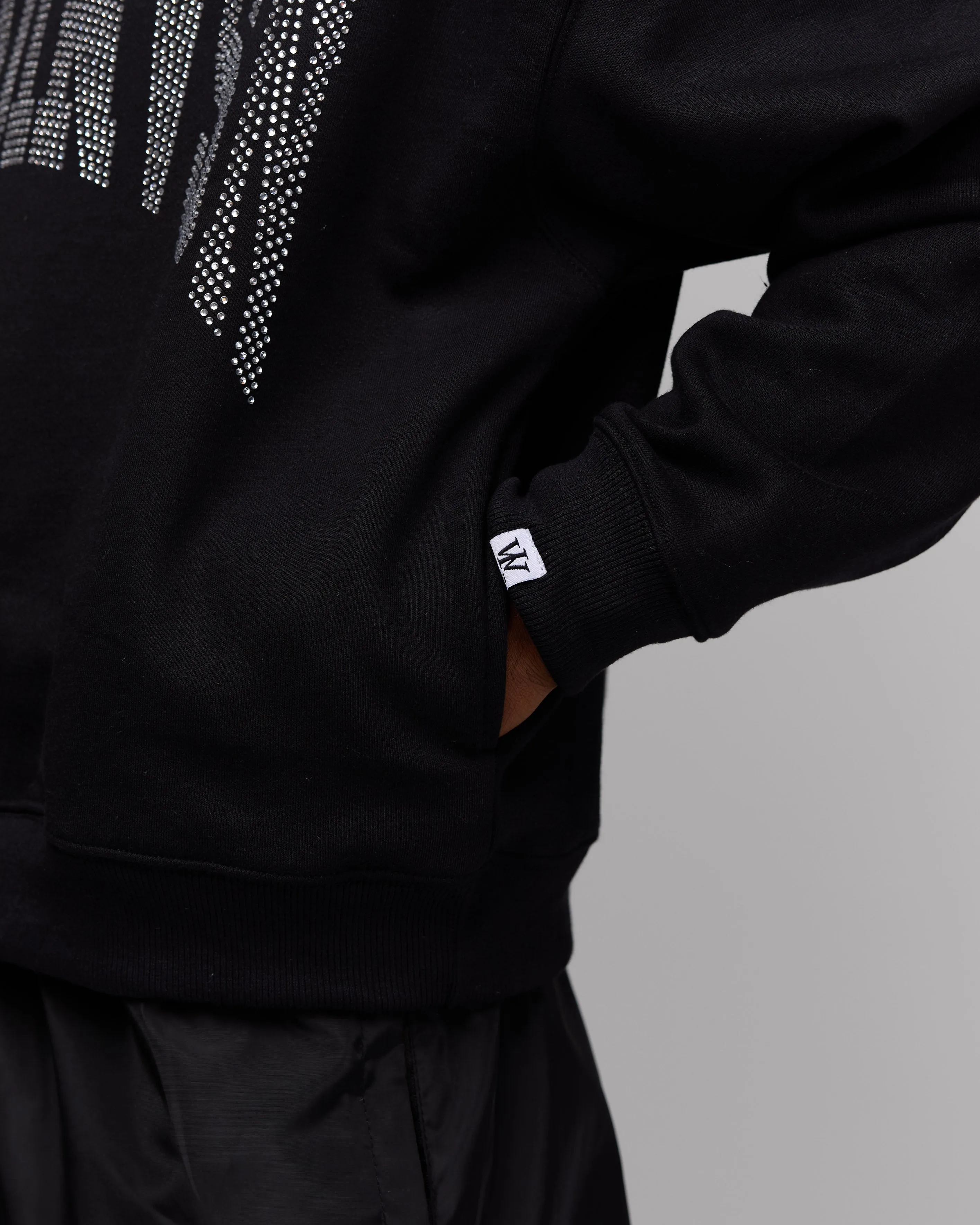 Premium “Stone” Oversized Hoodie (Black/Rhinestone) [Boxy   Heavy]