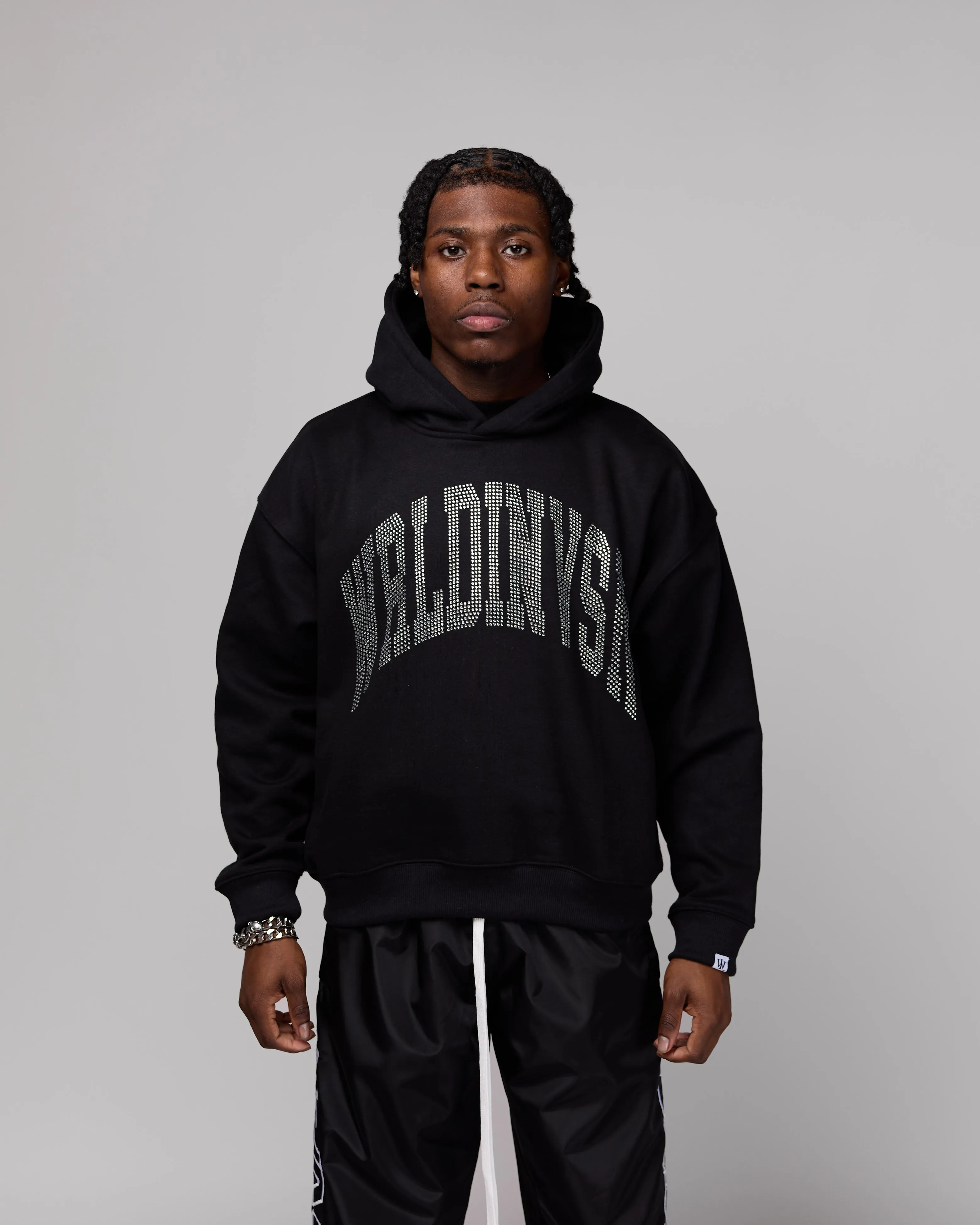 Premium “Stone” Oversized Hoodie (Black/Rhinestone) [Boxy   Heavy]