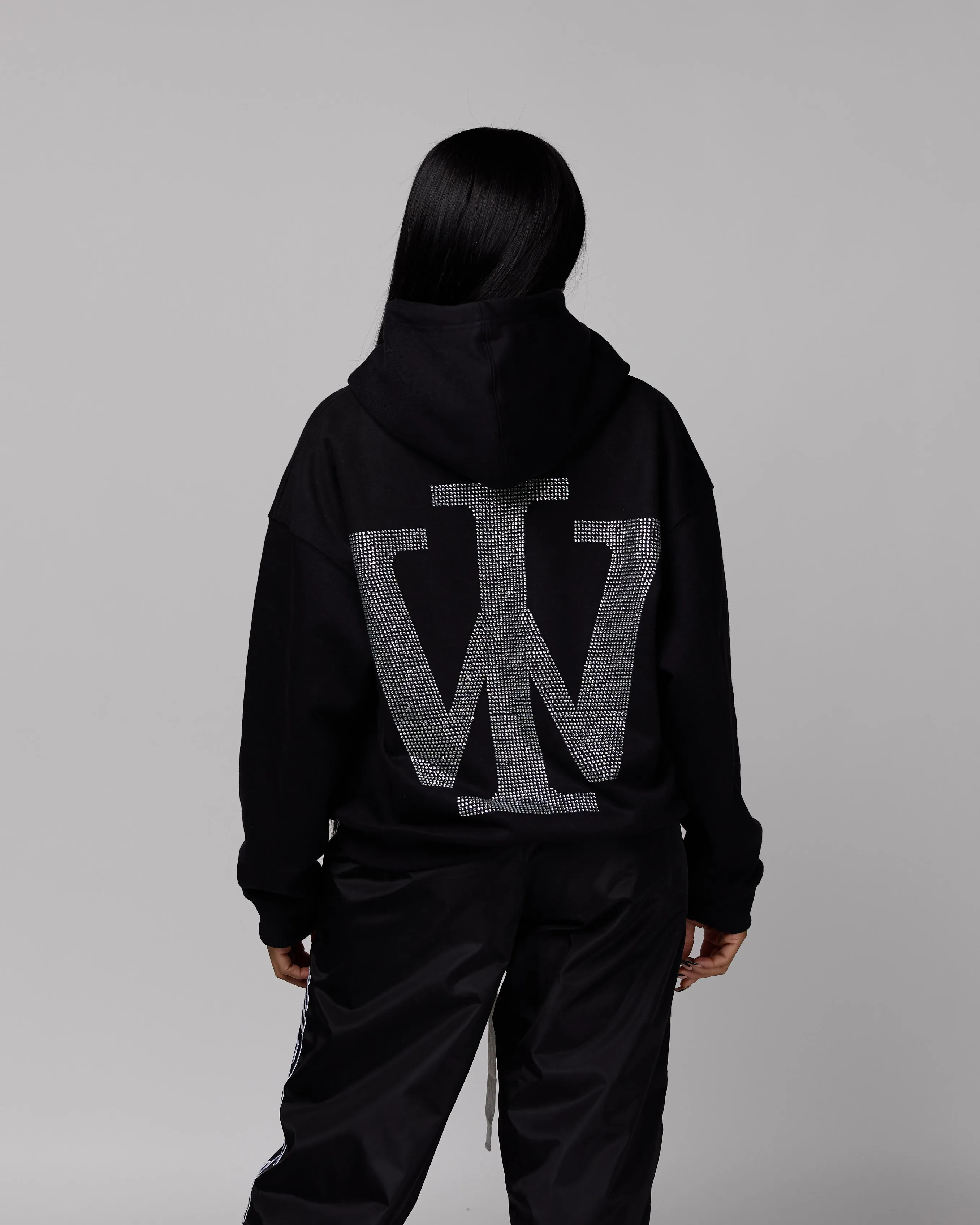 Premium “Stone” Oversized Hoodie (Black/Rhinestone) [Boxy   Heavy]