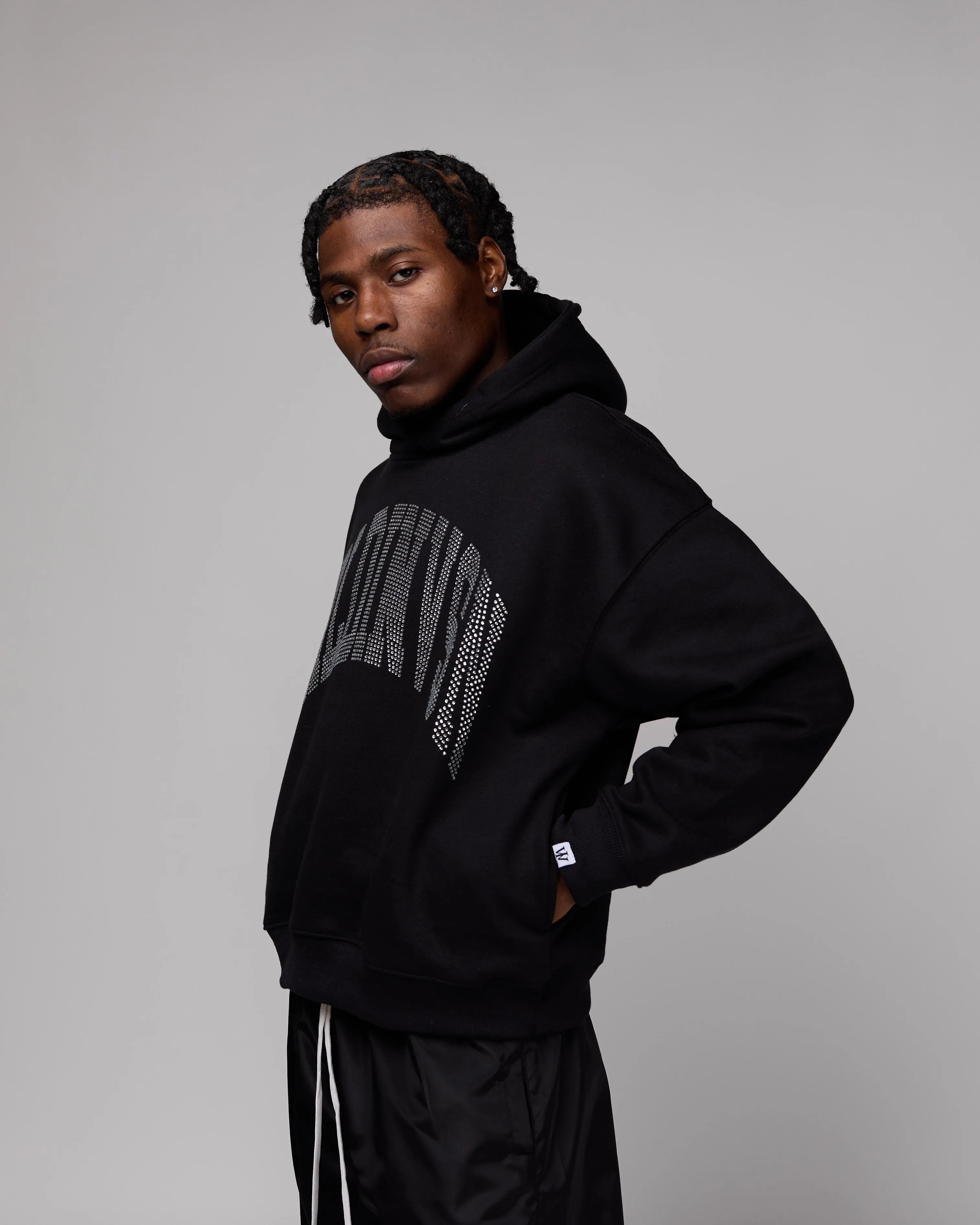 Premium “Stone” Oversized Hoodie (Black/Rhinestone) [Boxy   Heavy]