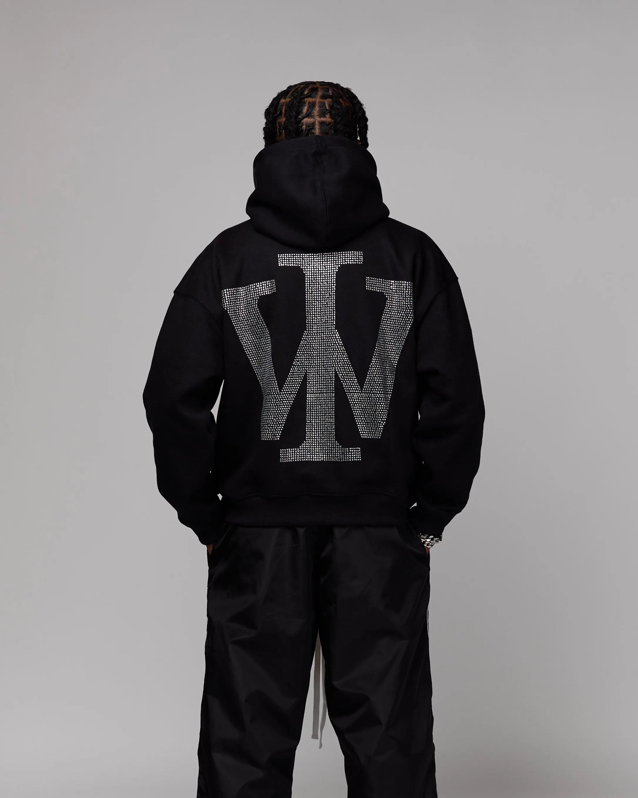 Premium “Stone” Oversized Hoodie (Black/Rhinestone) [Boxy   Heavy]