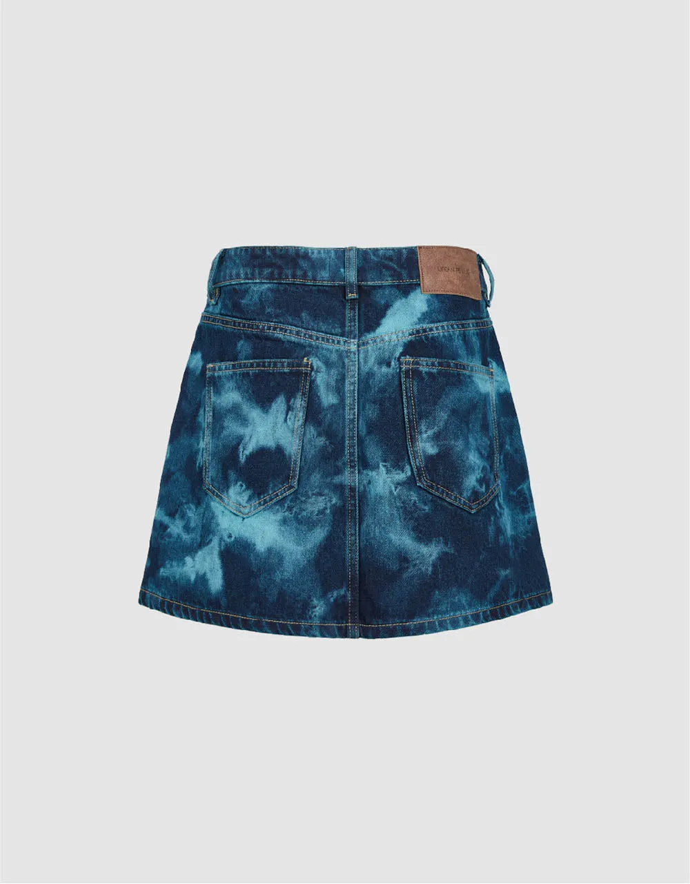 Printed Mini A-Line Denim Skirt