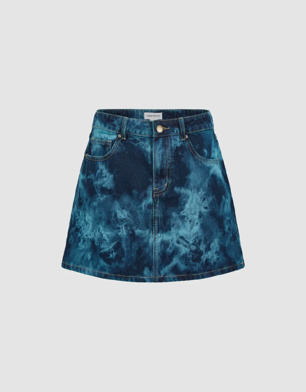 Printed Mini A-Line Denim Skirt