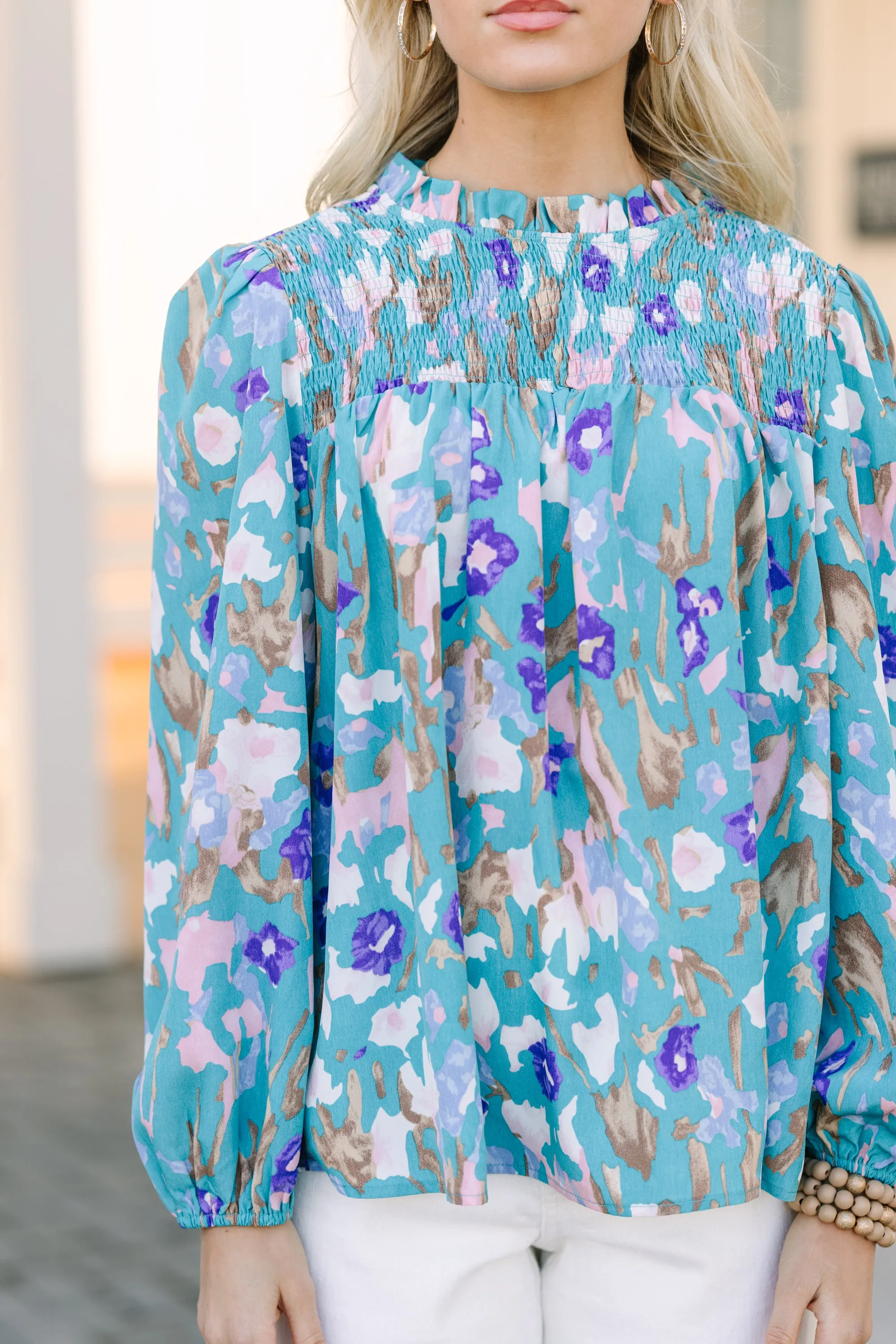 Raise Your Standards Teal Blue Floral Blouse