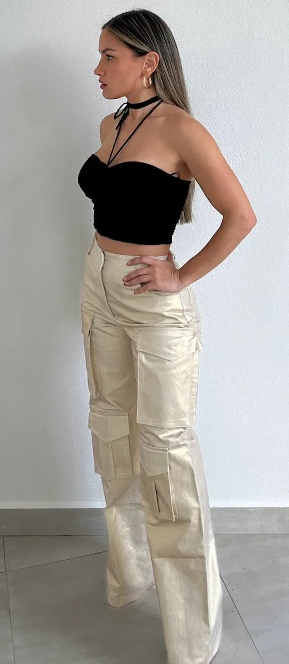 Ready to Vibe Gold Shimmer Cargo Pants