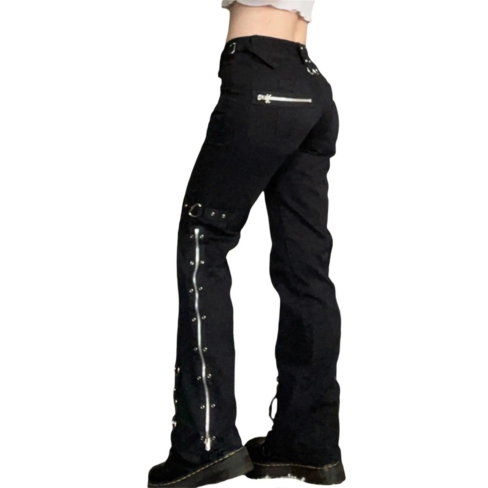 Retro Gothic Low Waist Cargo Pants with Bandage Detailing