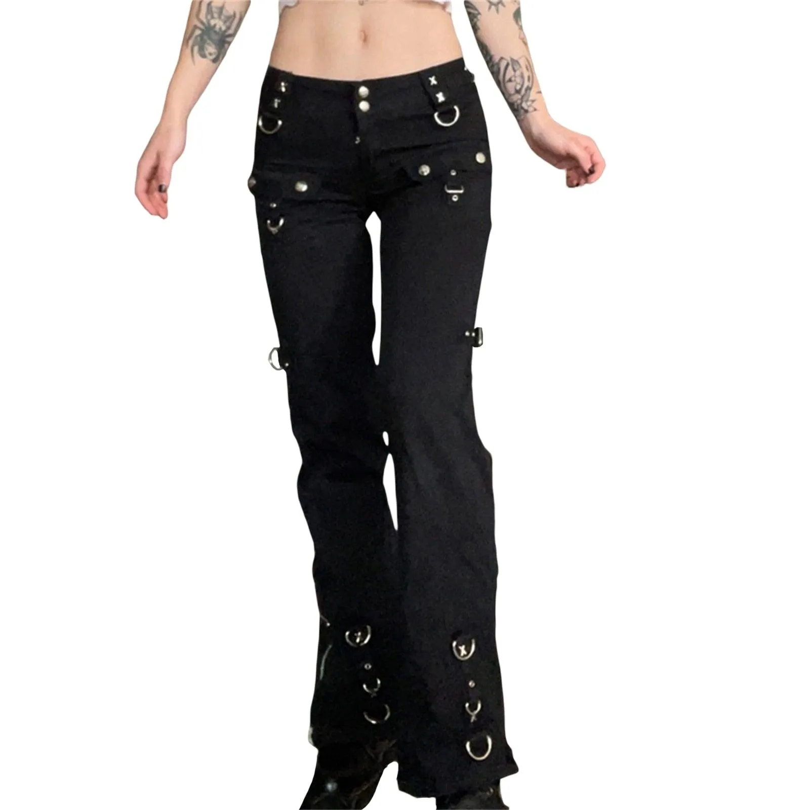 Retro Gothic Low Waist Cargo Pants with Bandage Detailing