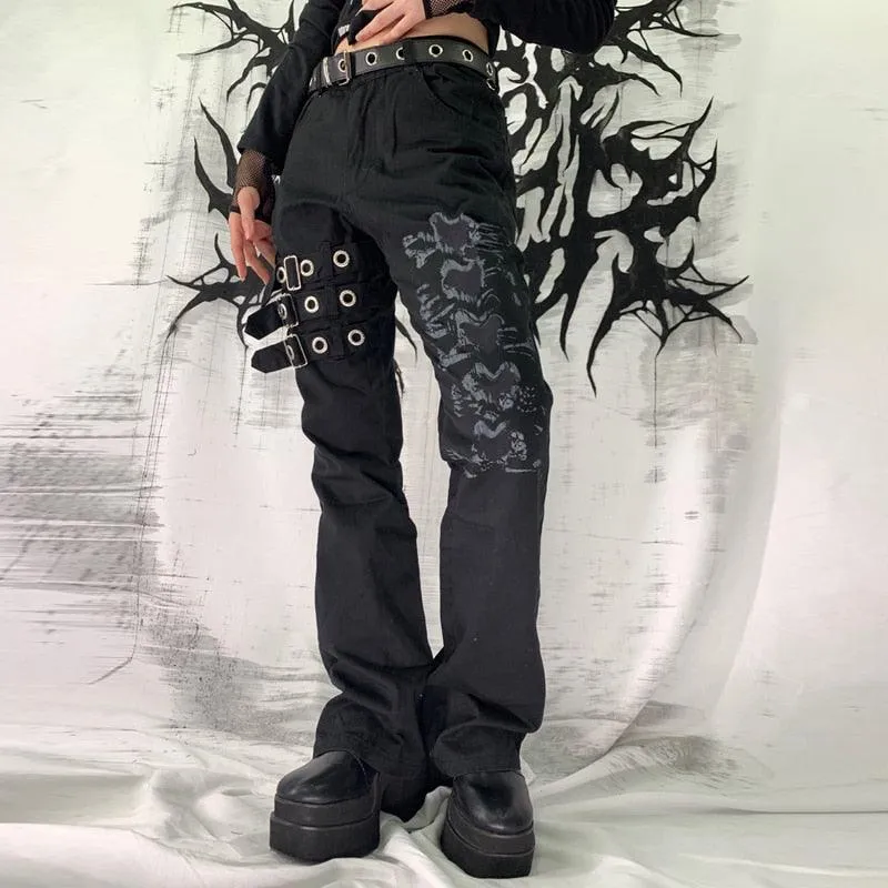 Retro Gothic Low Waist Cargo Pants with Bandage Detailing