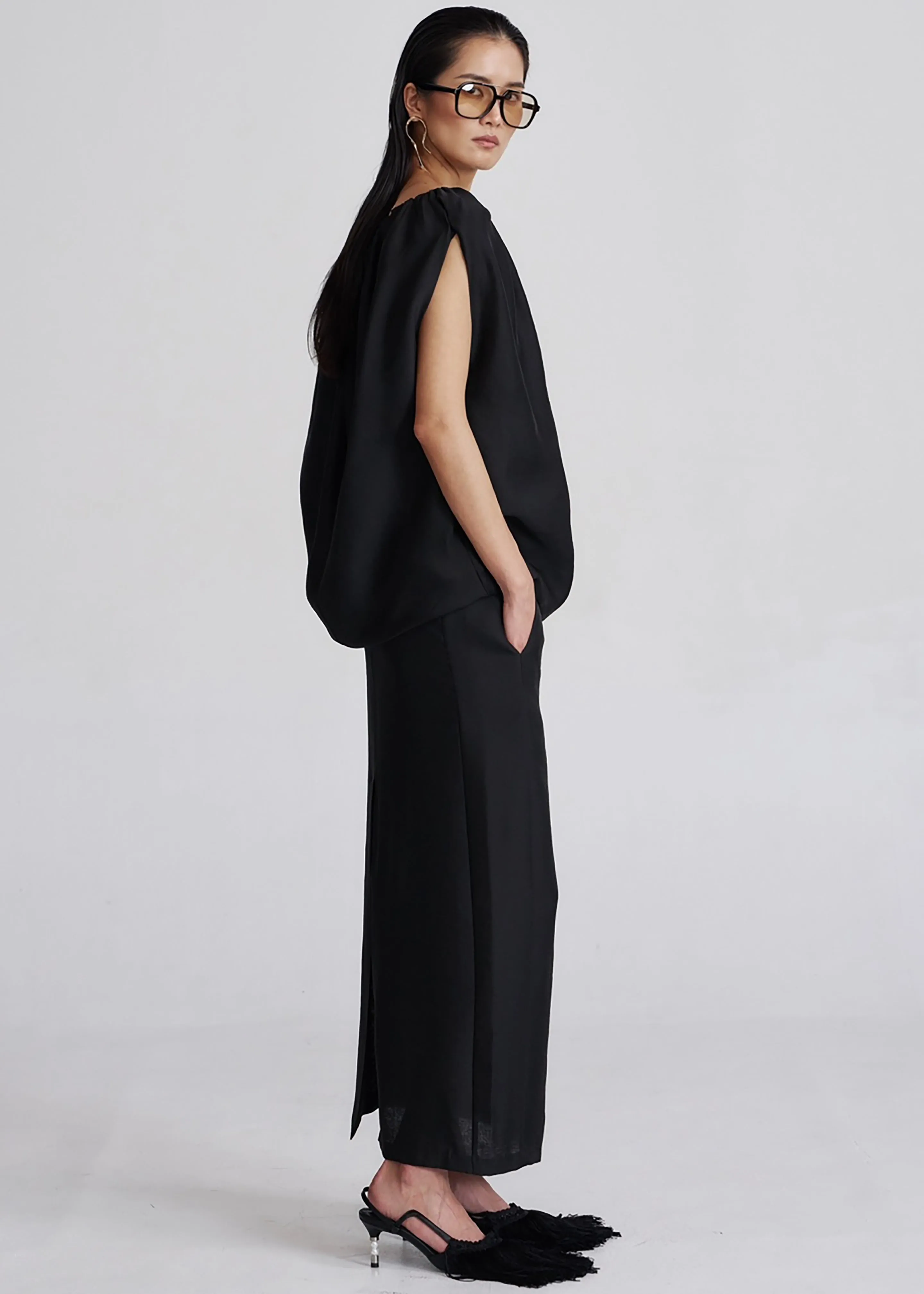 Riona Lustrous Pencil Skirt - Black
