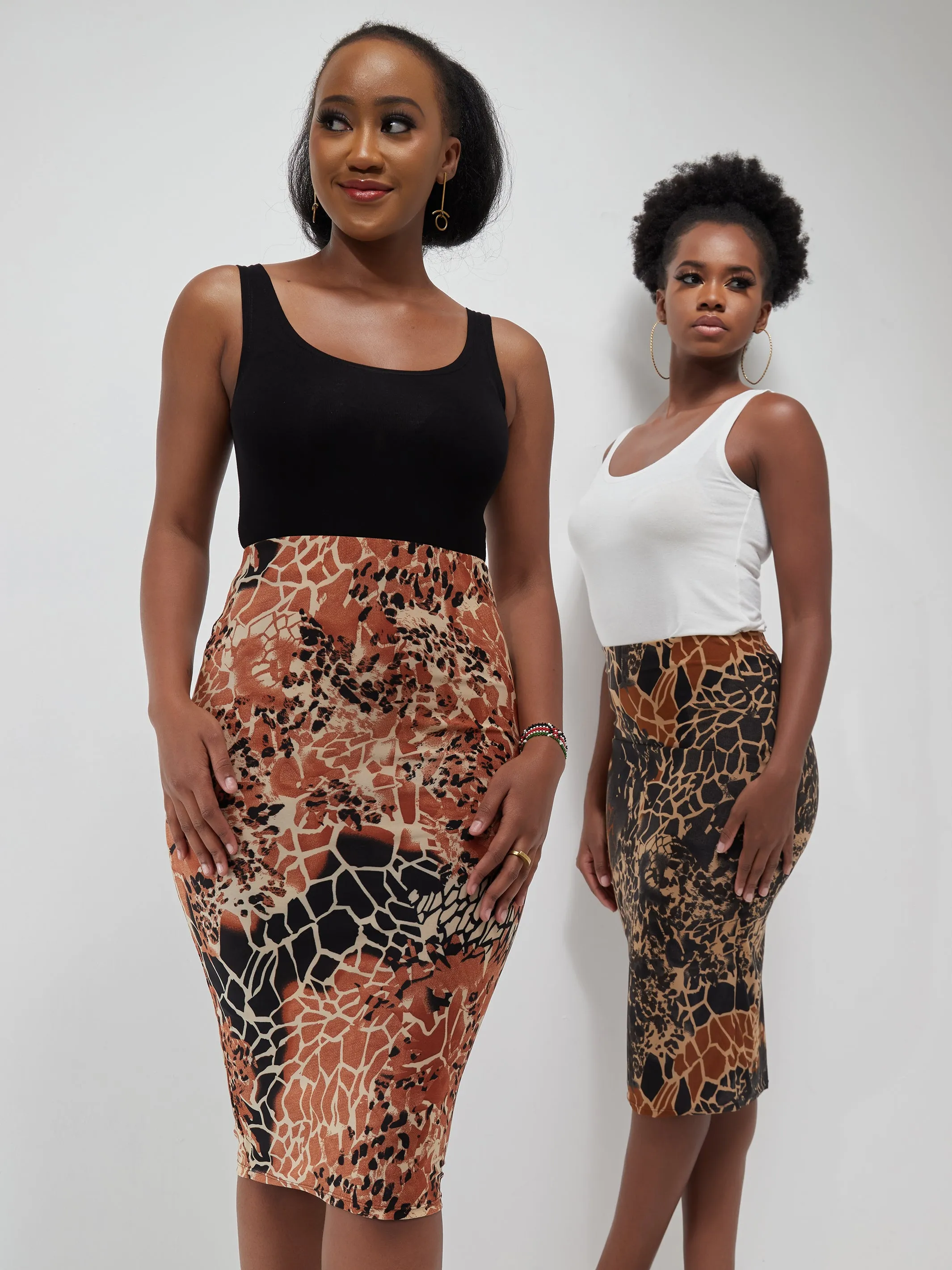Safari Naima Stretchy Lined Capri Skirt - Brown Print