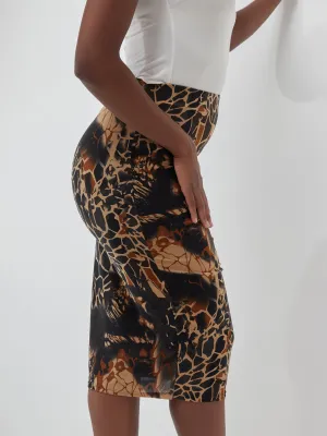 Safari Naima Stretchy Lined Capri Skirt - Brown Print