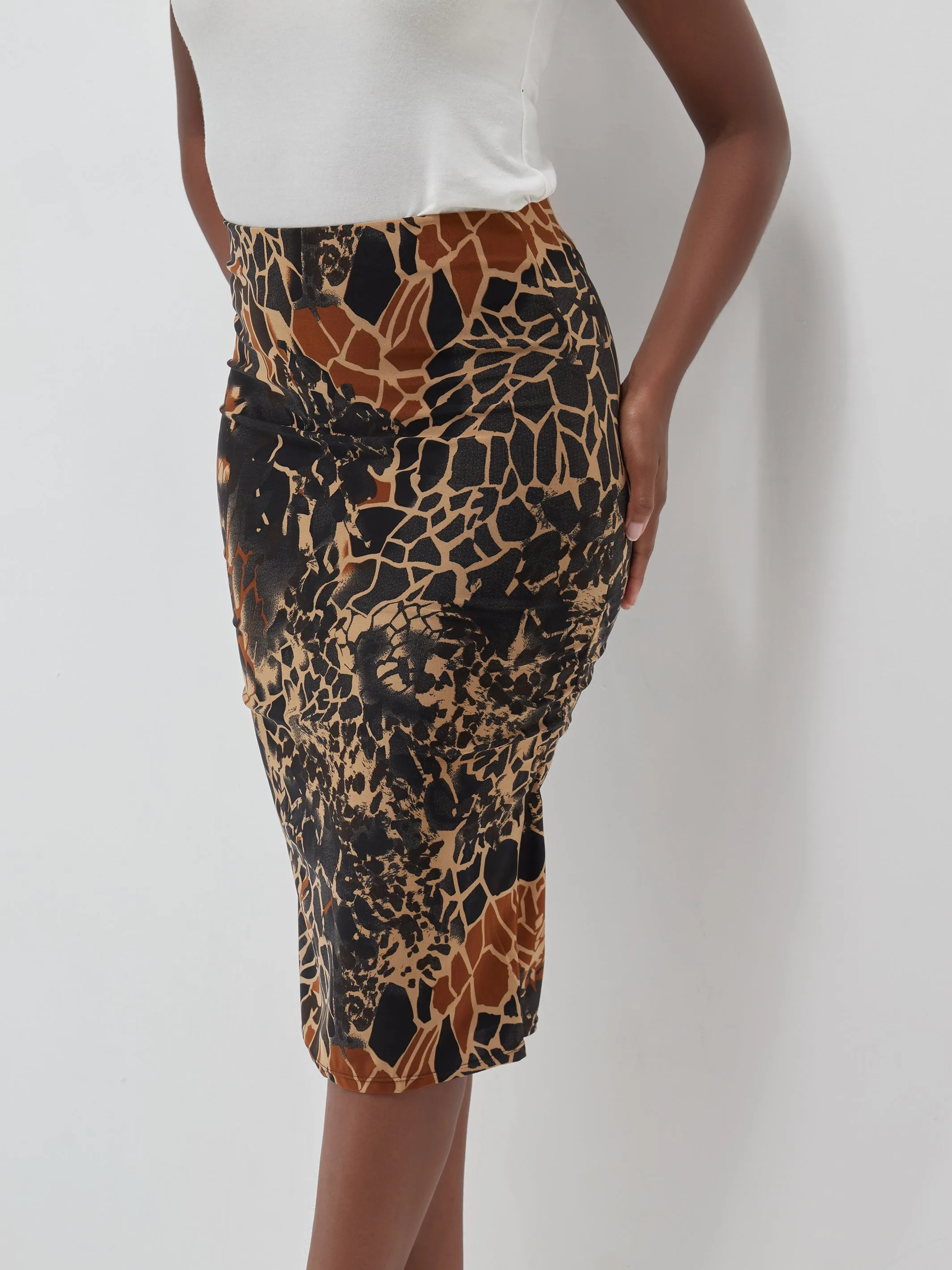 Safari Naima Stretchy Lined Capri Skirt - Brown Print