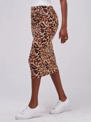 Safari Naima Stretchy Lined Capri Skirt - Rust Animal Print