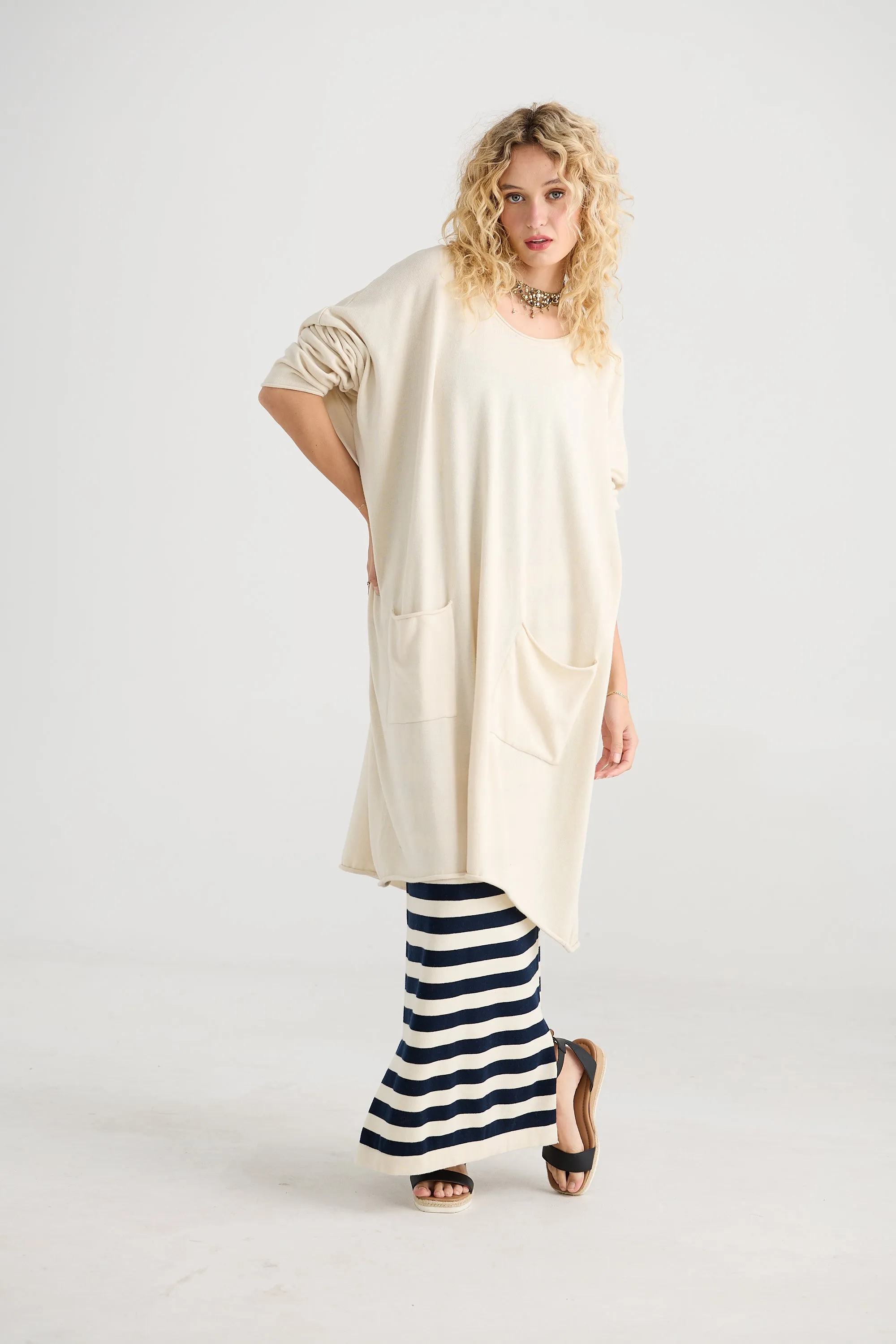 Sailor Rose striped cotton skirt. French Navy & Cream