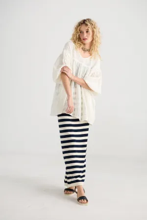 Sailor Rose striped cotton skirt. French Navy & Cream
