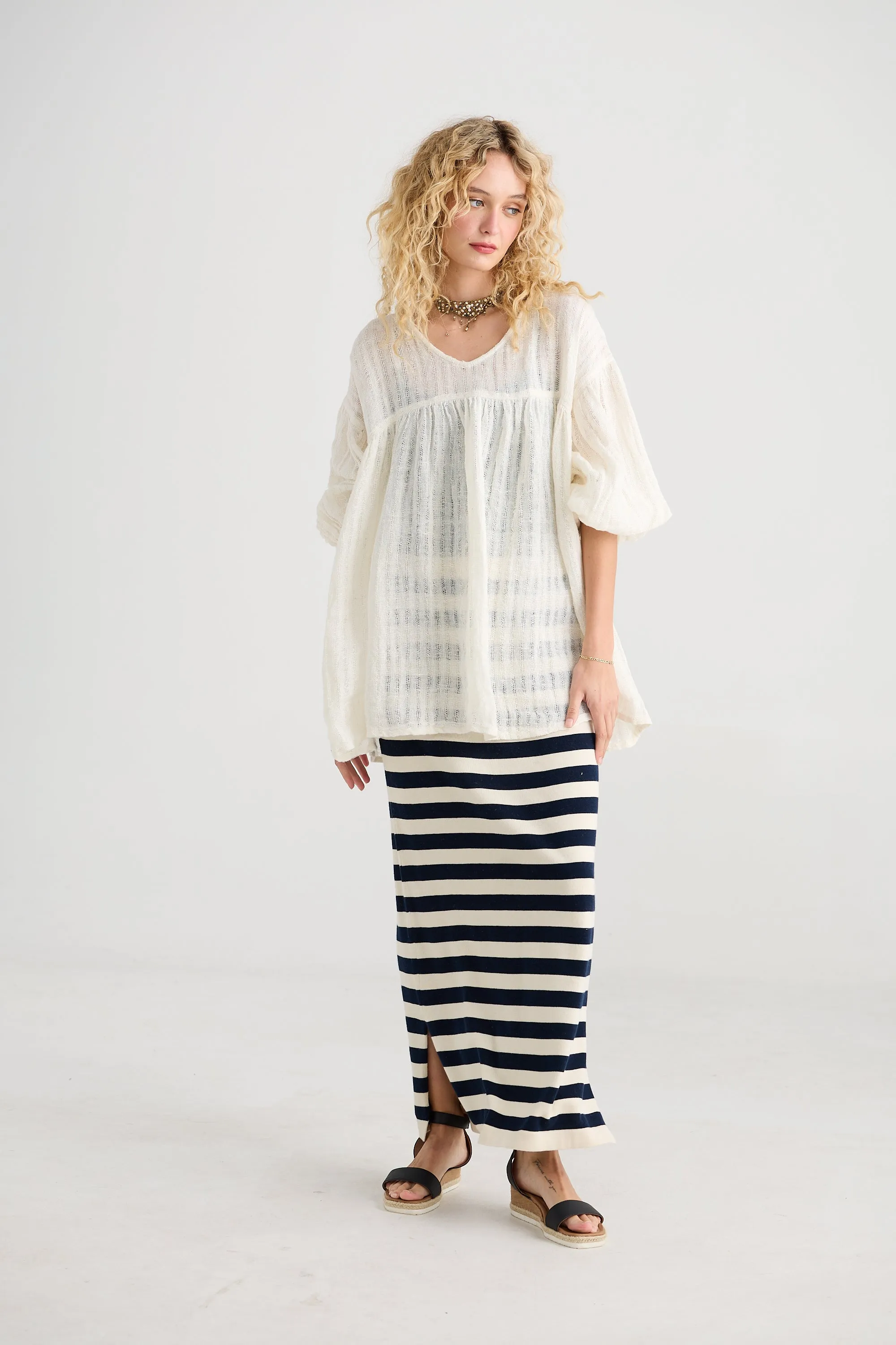 Sailor Rose striped cotton skirt. French Navy & Cream