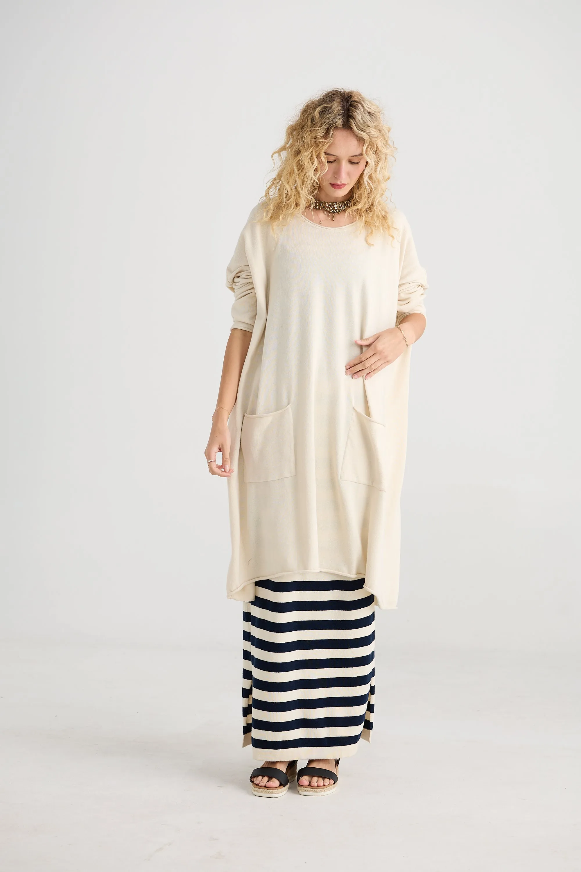 Sailor Rose striped cotton skirt. French Navy & Cream