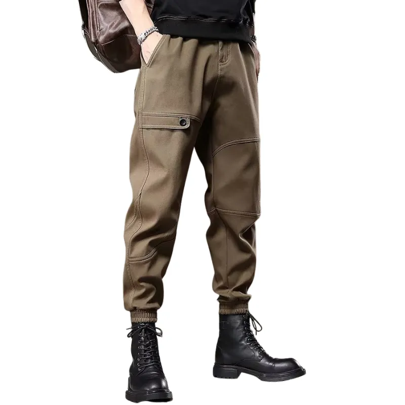 Solid Color Patchwork Cargo Pants