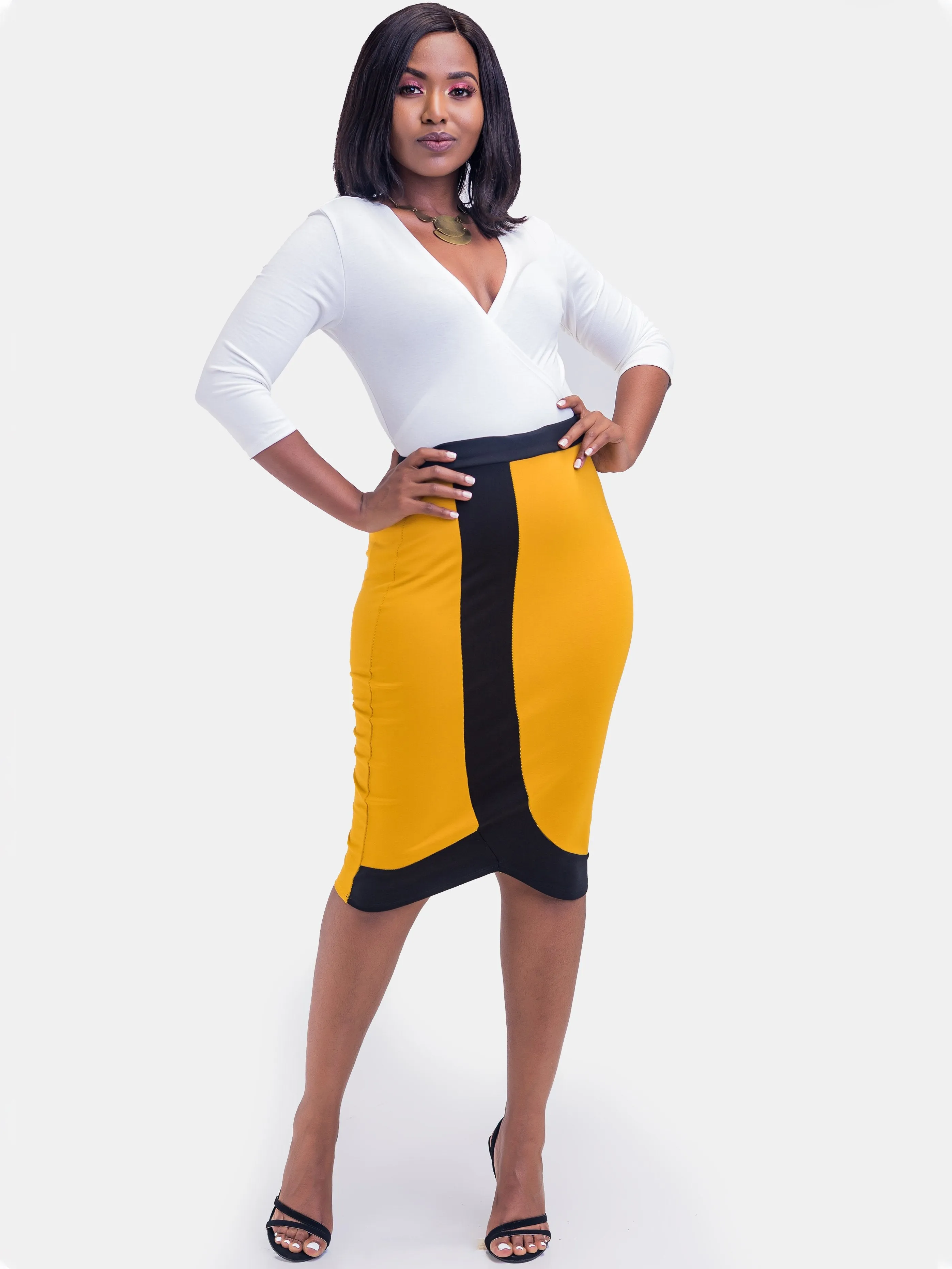 Sowairina ZaRa Pencil Skirt(Special offer) - Mustard & Black