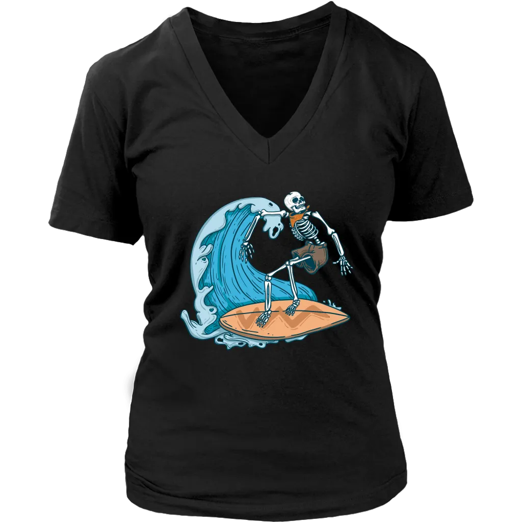Surfer T-shirt, Gift for Surfer, Surfing Skeleton T-shirt, Skeleton Surfer Shirt, Funny Surfer Shirt