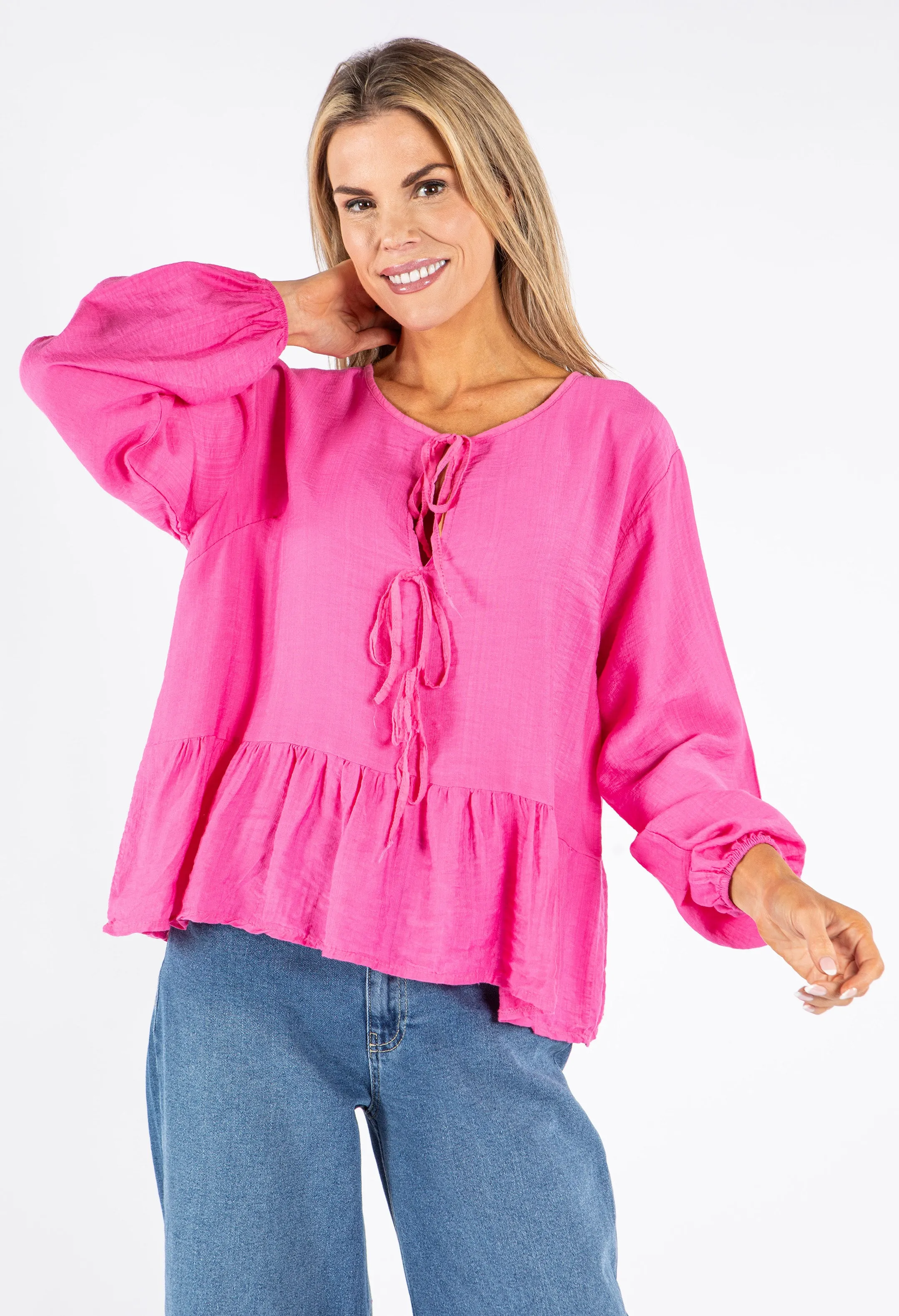Tie-Front Peplum Blouse