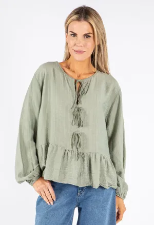 Tie-Front Peplum Blouse