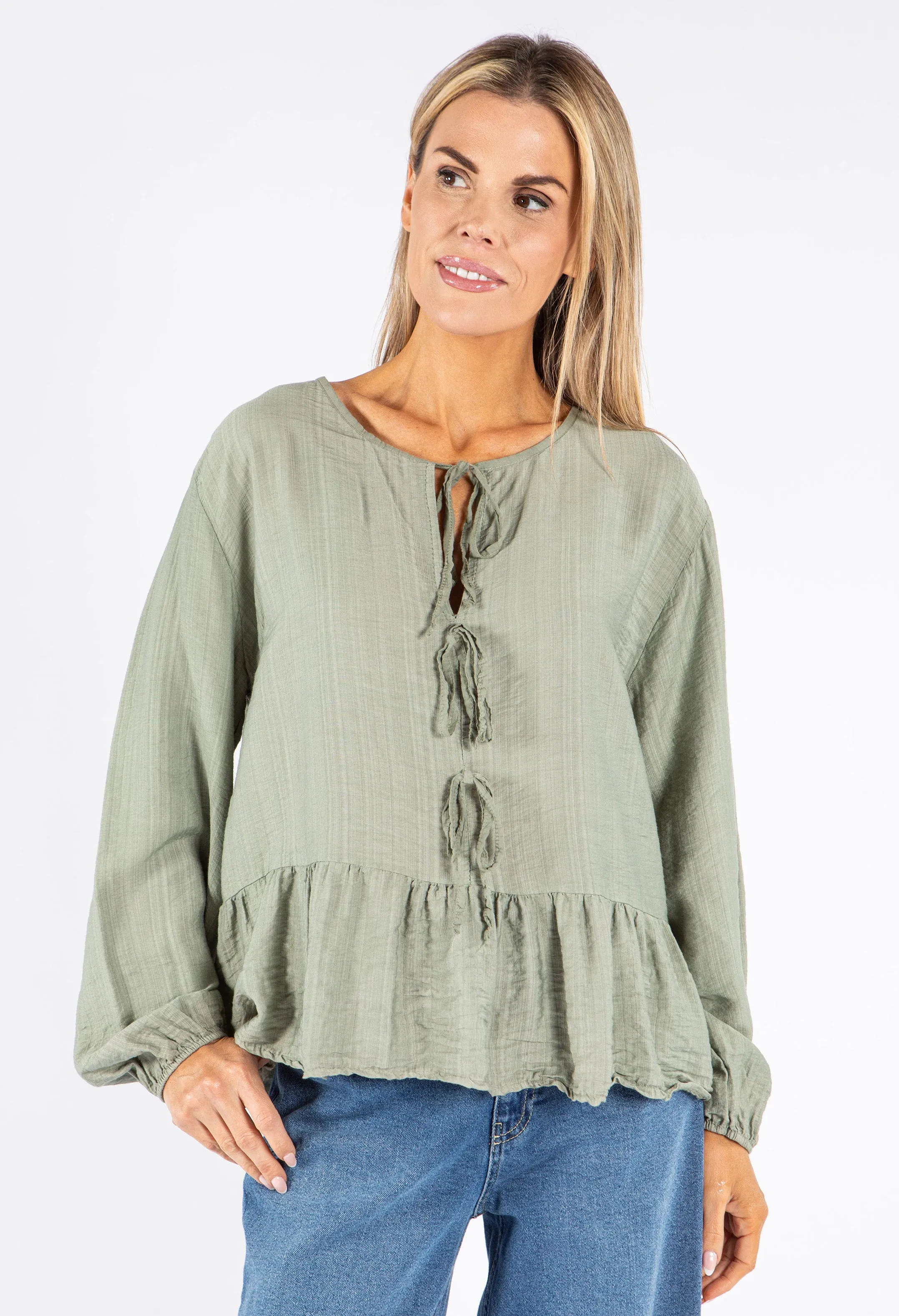 Tie-Front Peplum Blouse