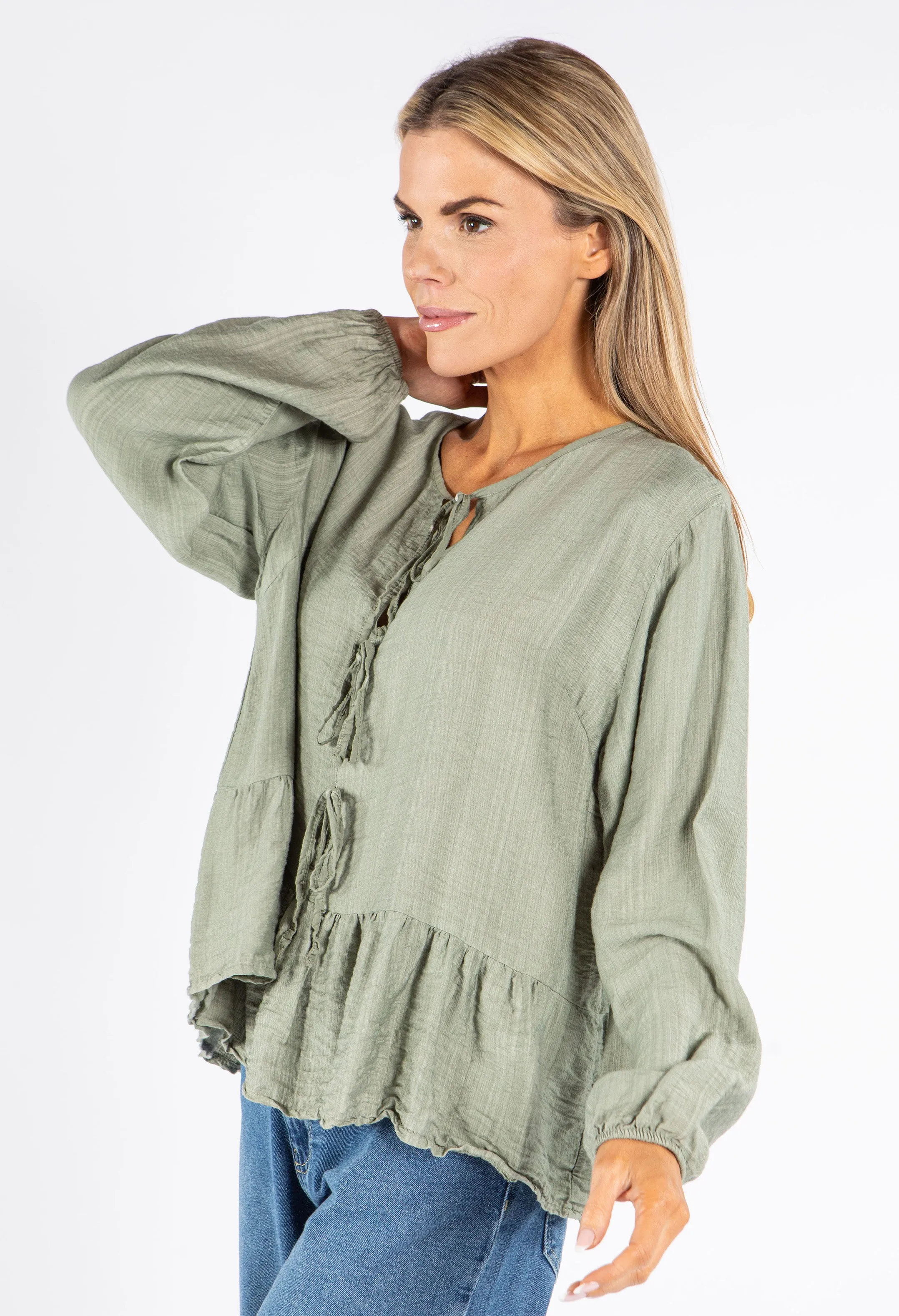 Tie-Front Peplum Blouse