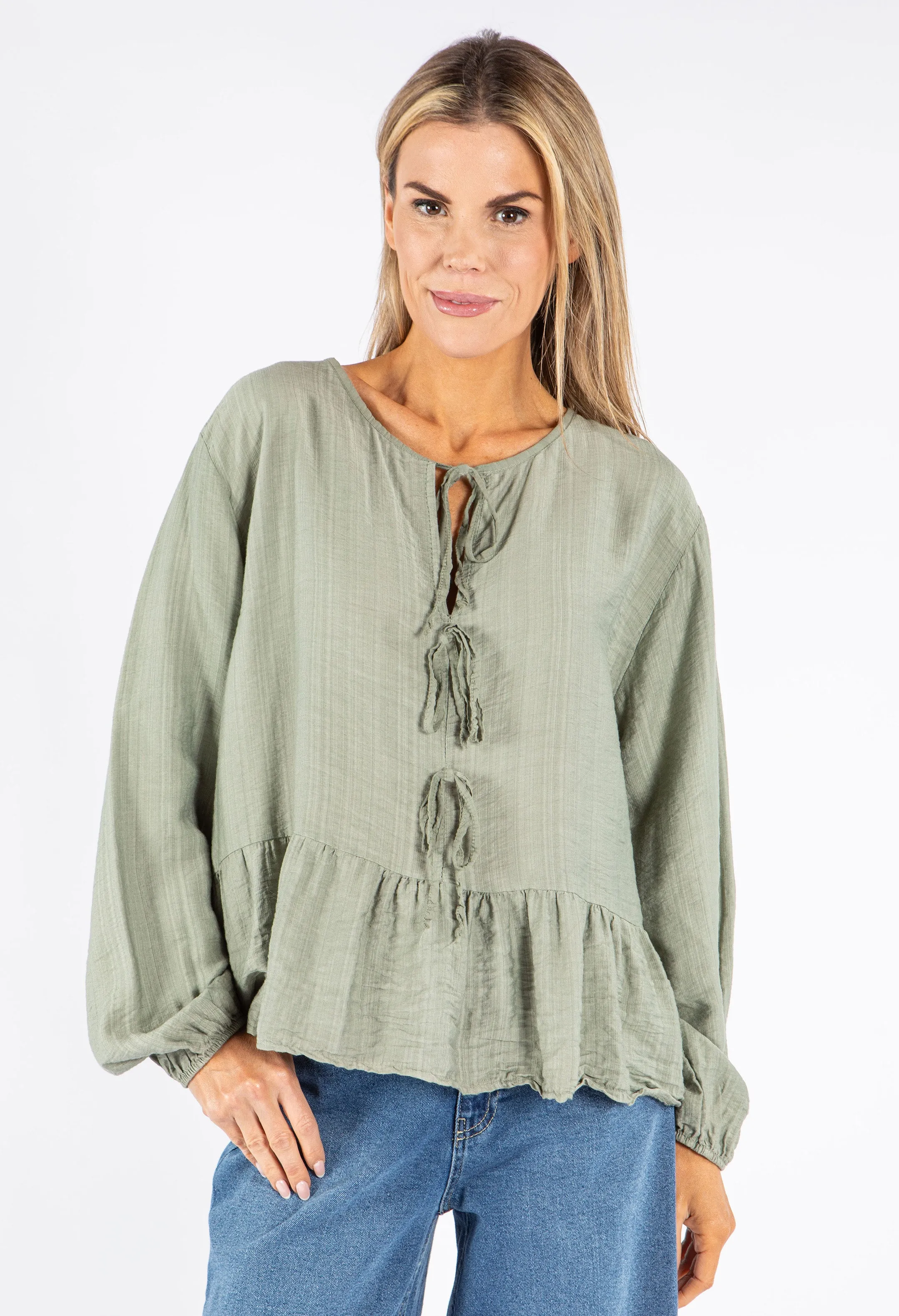 Tie-Front Peplum Blouse