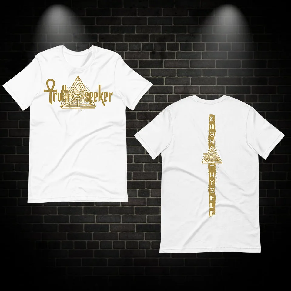 Truth Seeker Gold On White T-Shirt