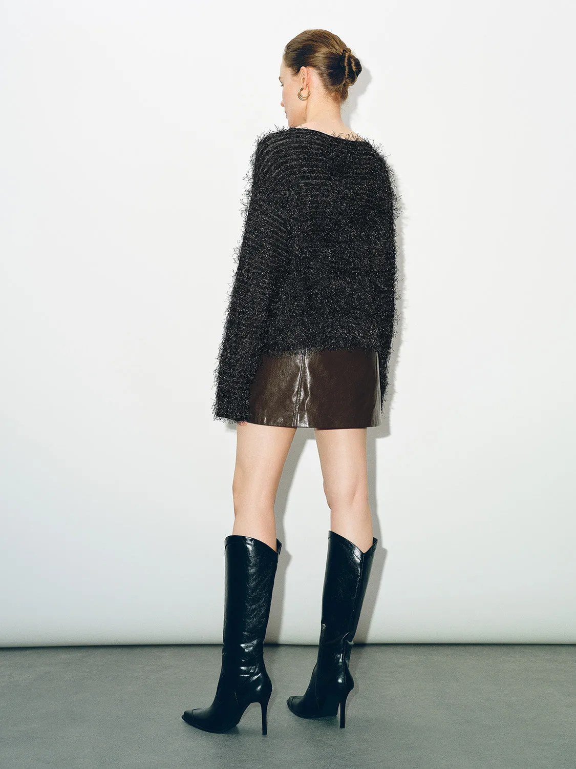 Vegan Leather Mini A-Line Skirt With Belt