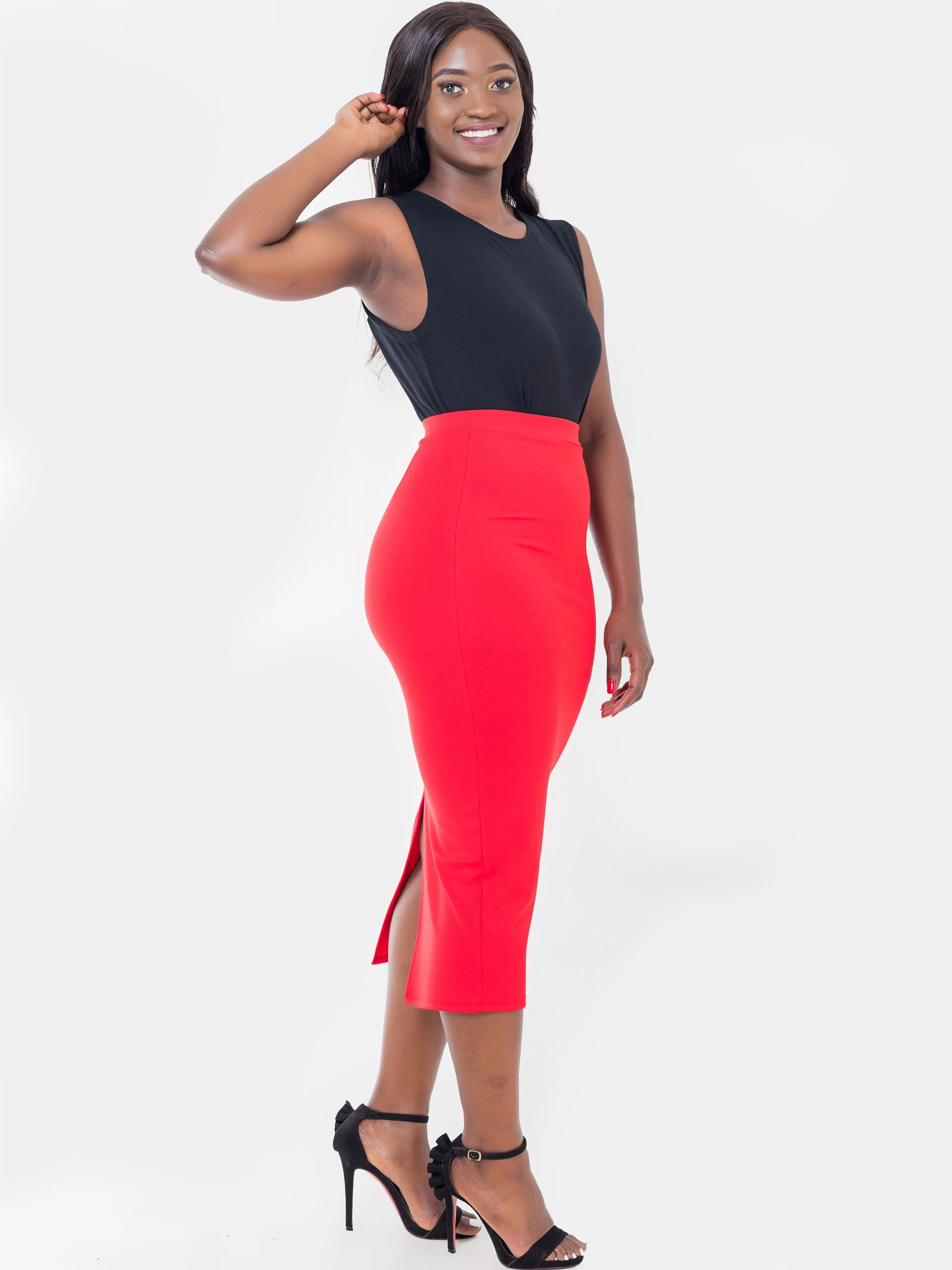 Vivo Basic Escape Midi Pencil Skirt - Dark Red