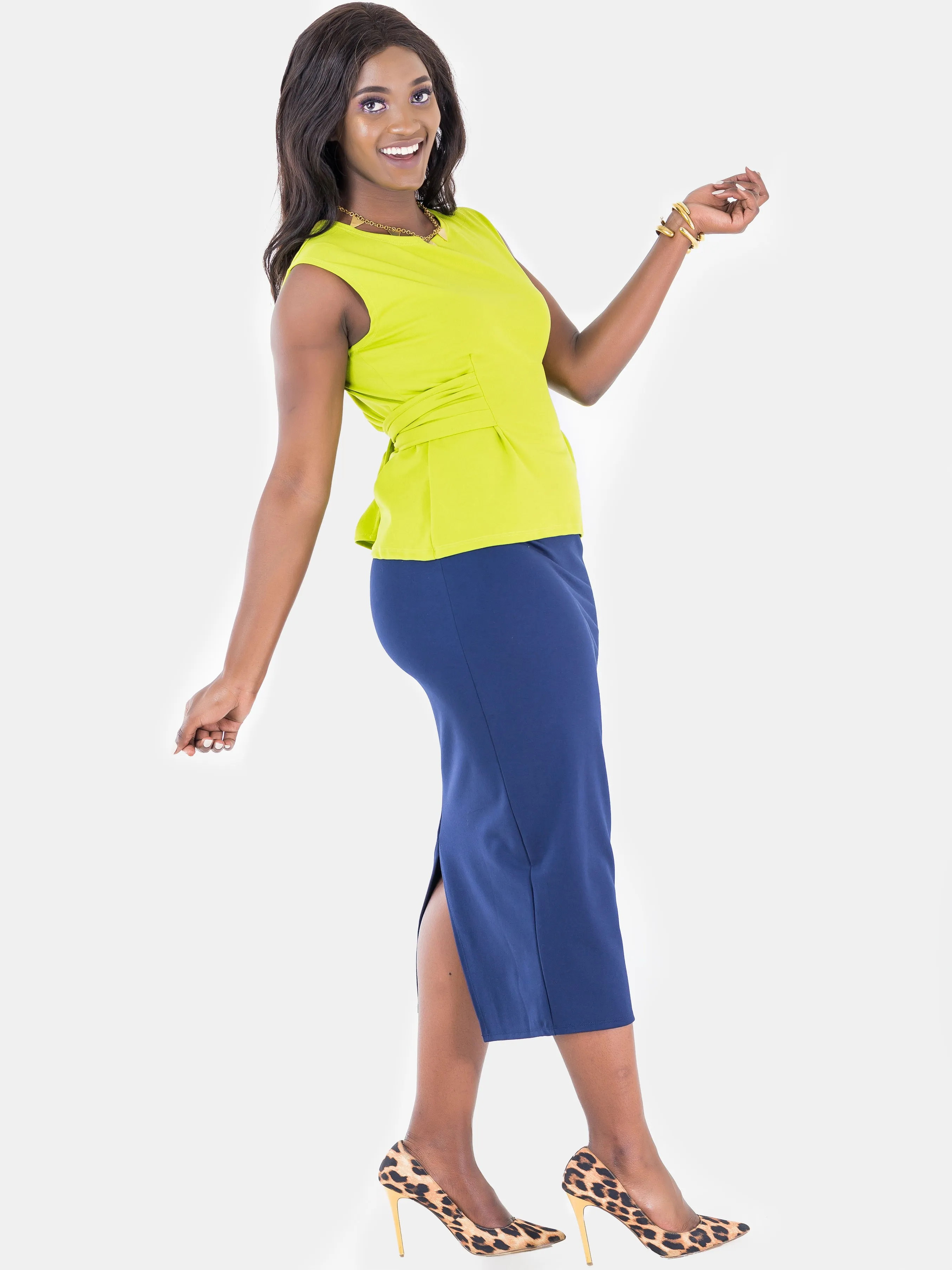 Vivo Basic Escape Midi Pencil Skirt - Navy Blue