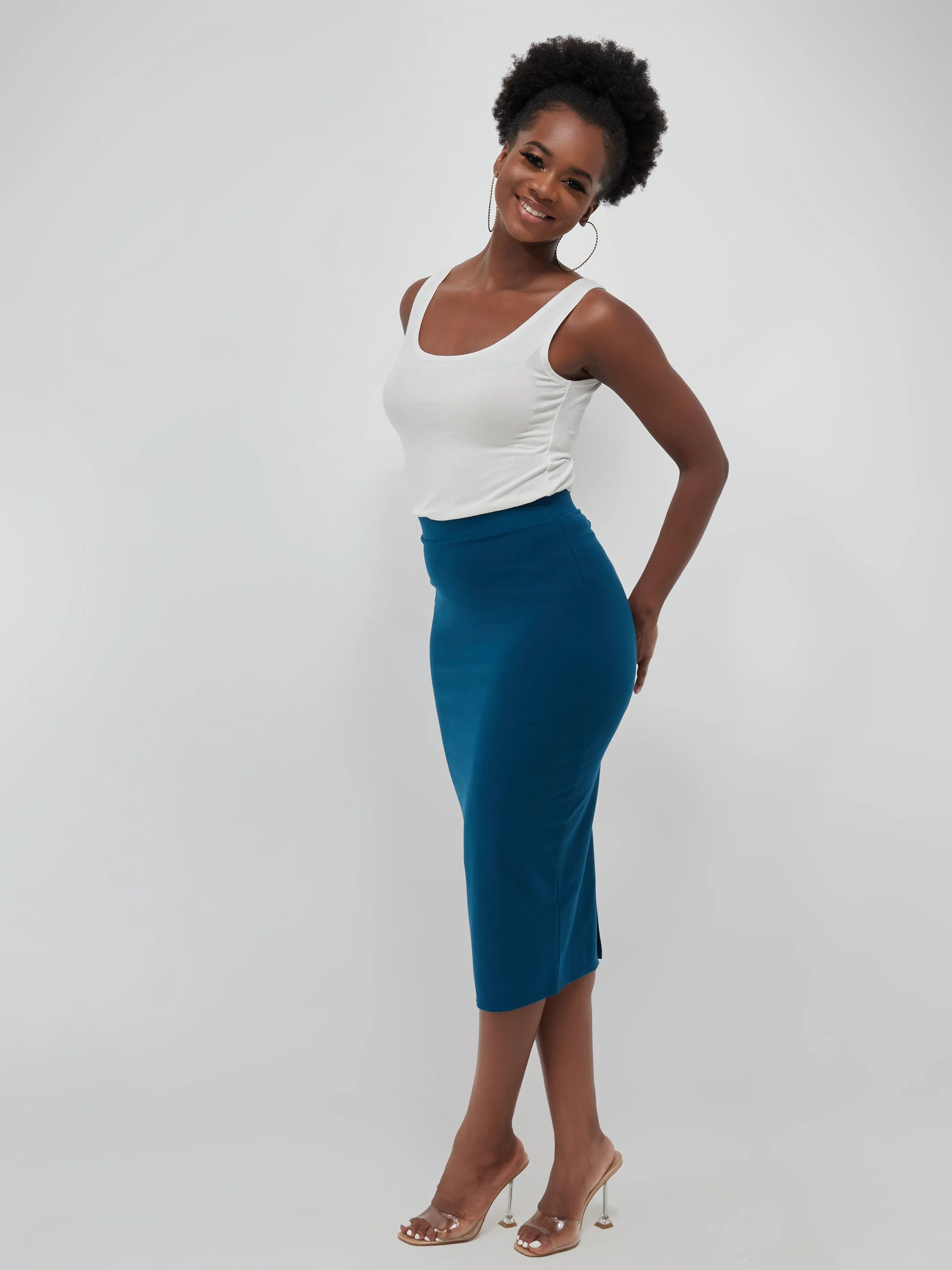 Vivo Basic Midi Pencil Skirt - Dark Teal