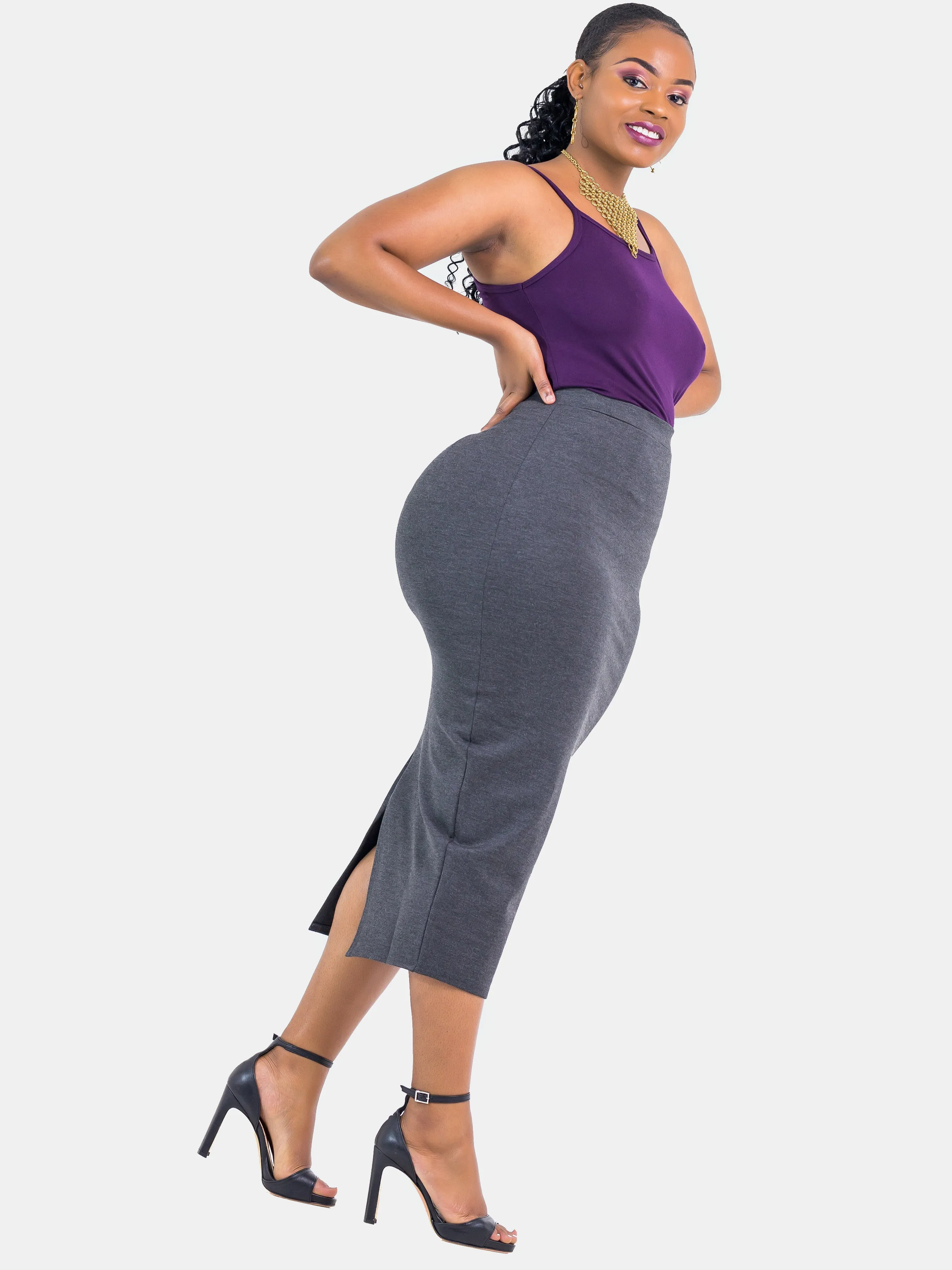 Vivo Basic Midi Pencil Skirt - Grey