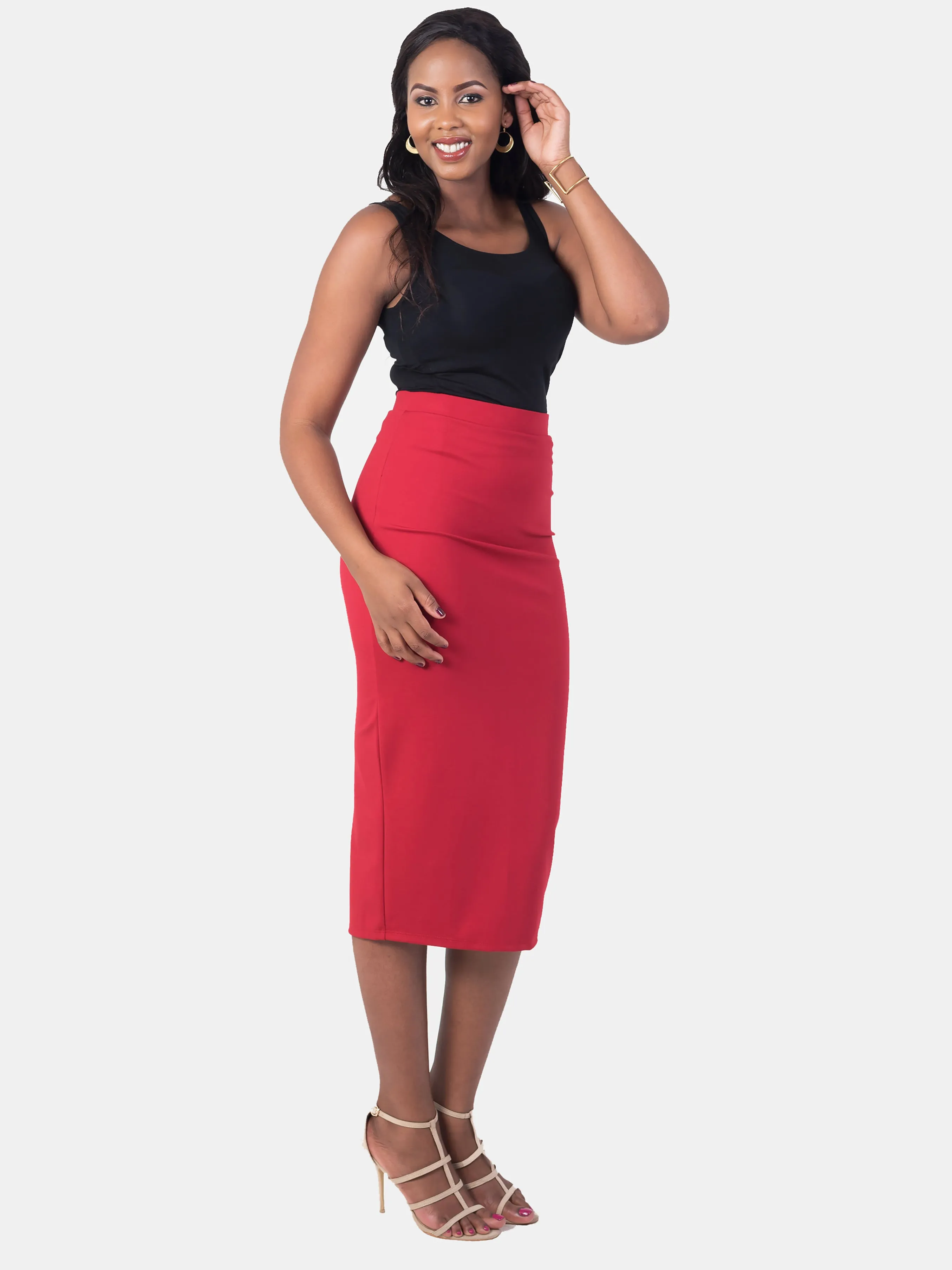 Vivo Basic Midi Pencil Skirt - Maroon