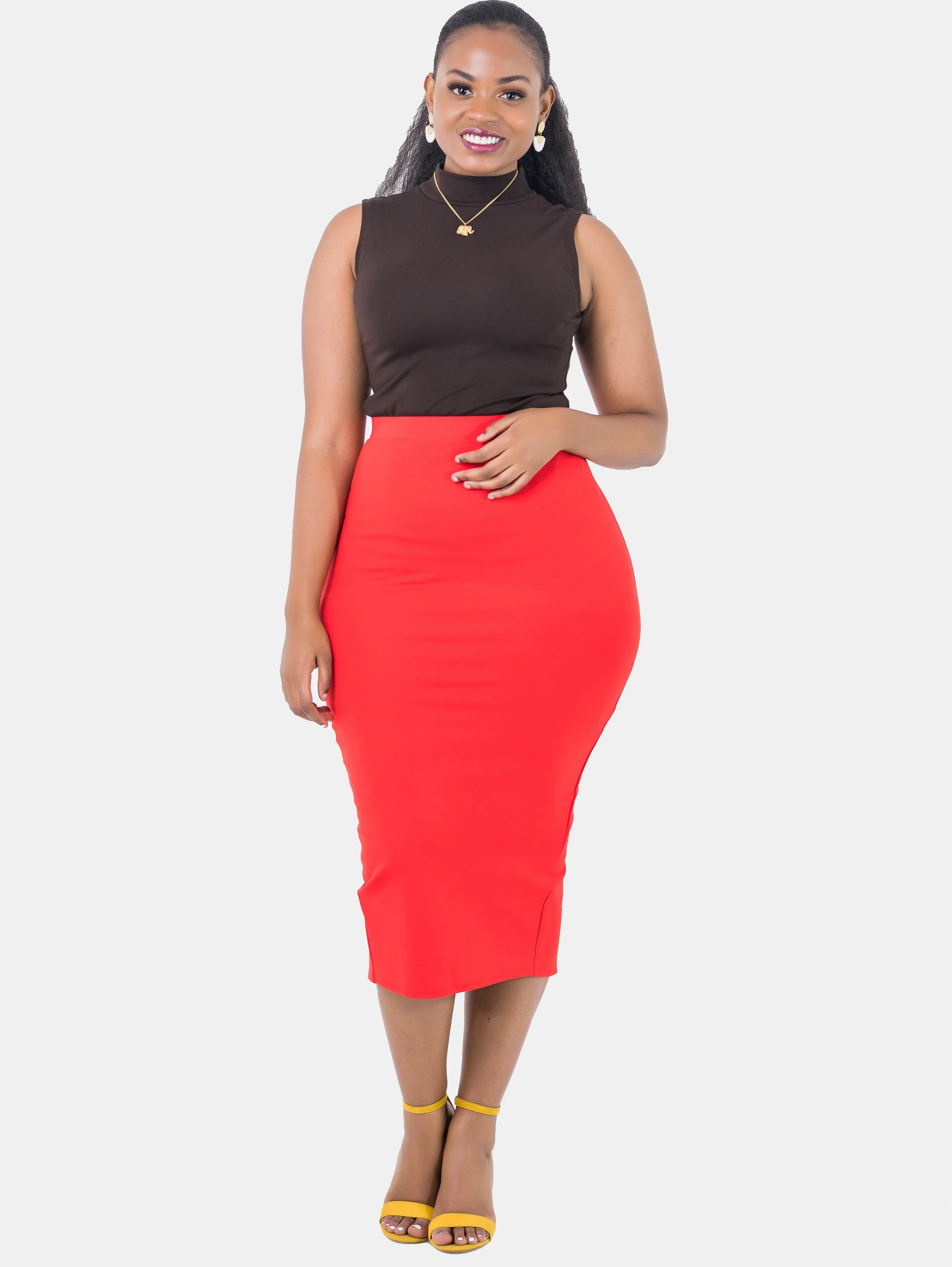 Vivo Basic Midi Pencil Skirt - Red